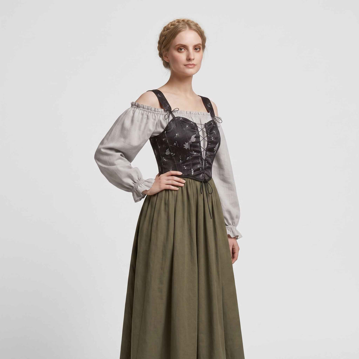 Trachtenjurk Dames Grijs - Romantische Stijl, Pofmouwen