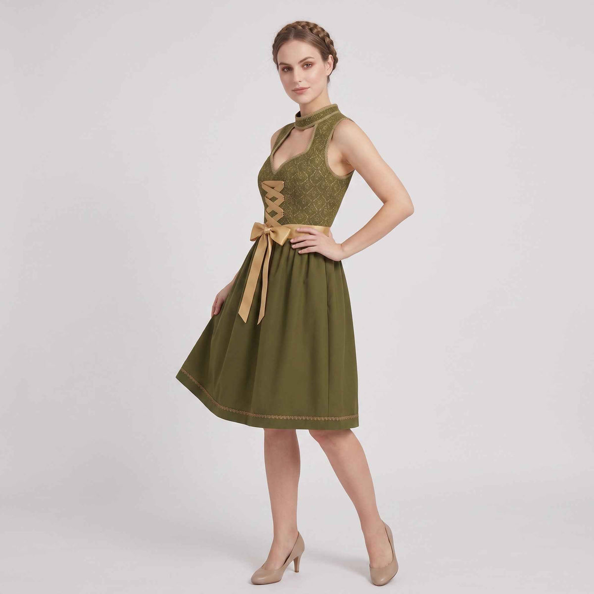 Dames Dirndl Groen Beiers met Schort en Rijgdetail