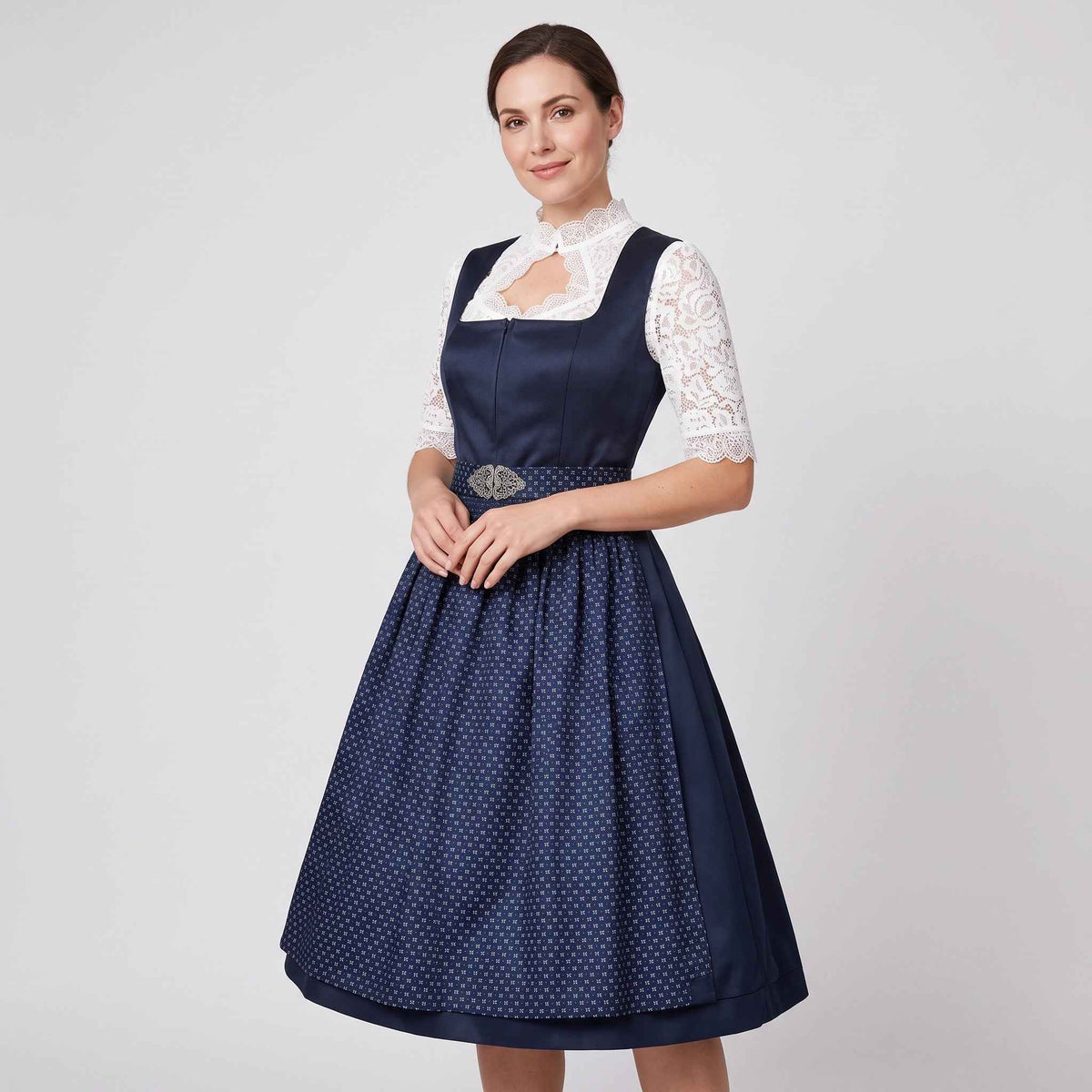 Dirndl jurk dames - Beiers, elegant kant, marineblauw