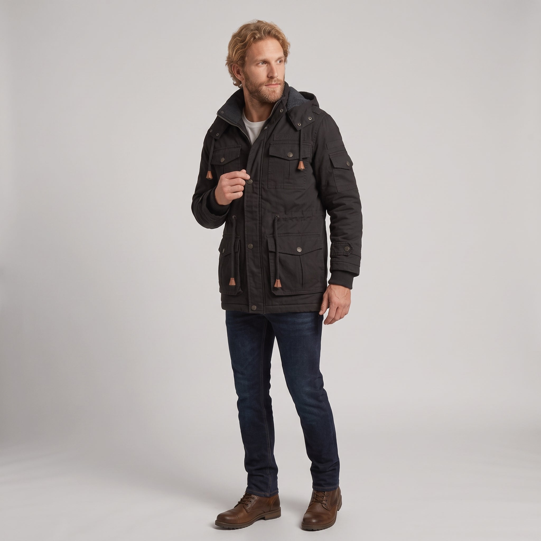 Bomber Jacket : Heren Parka met Capuchon en Utility Zakken in van Pantino