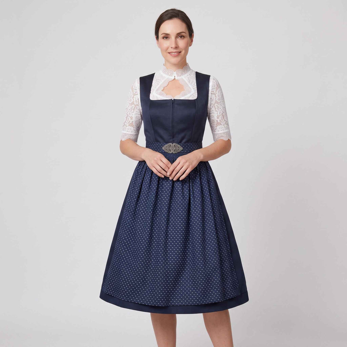 Dirndl jurk dames - Beiers, elegant kant, marineblauw