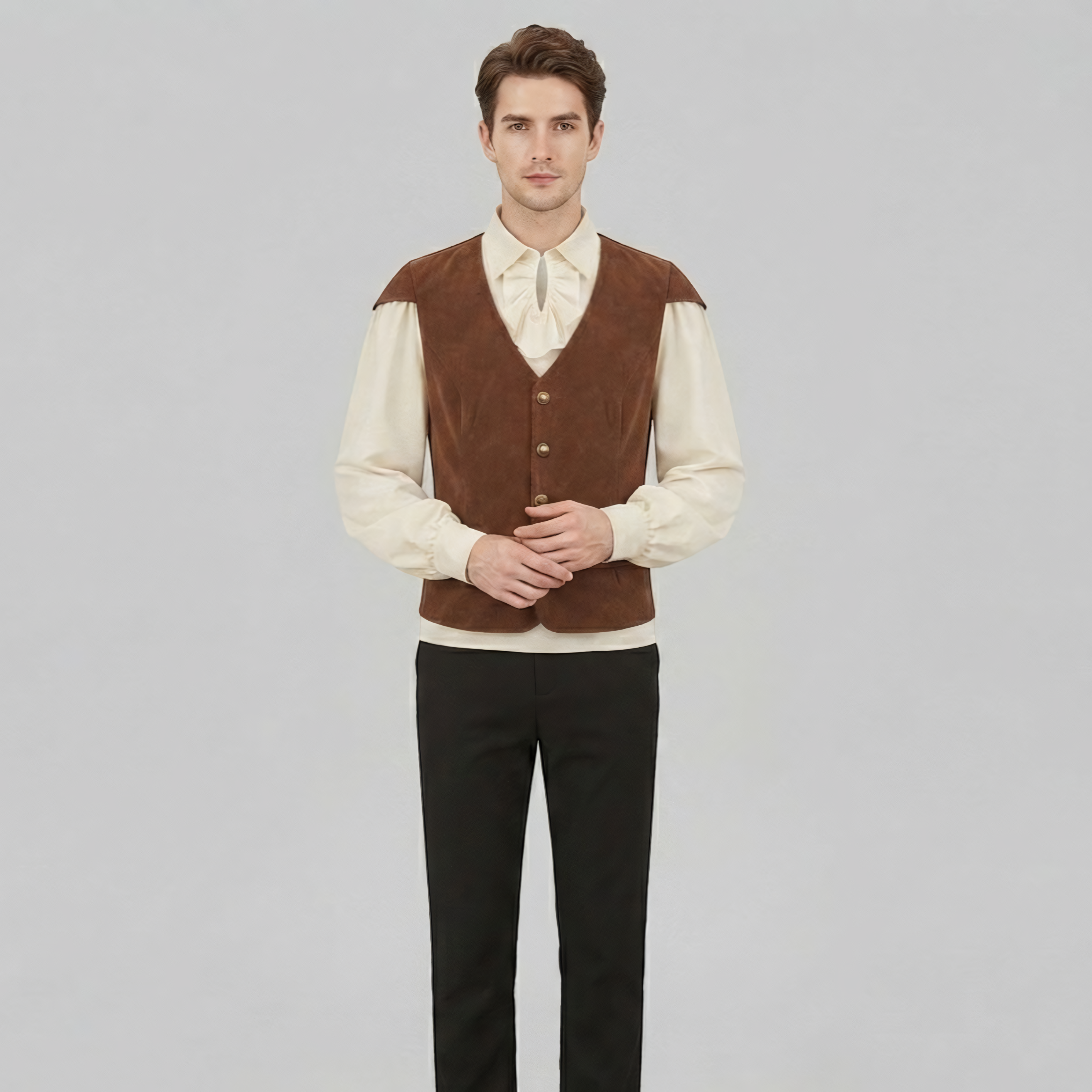 Gifts – Seasonal – Oktoberfest : Herenvest bruin fluweellook V-hals historische stijl in van Steiner-boutique