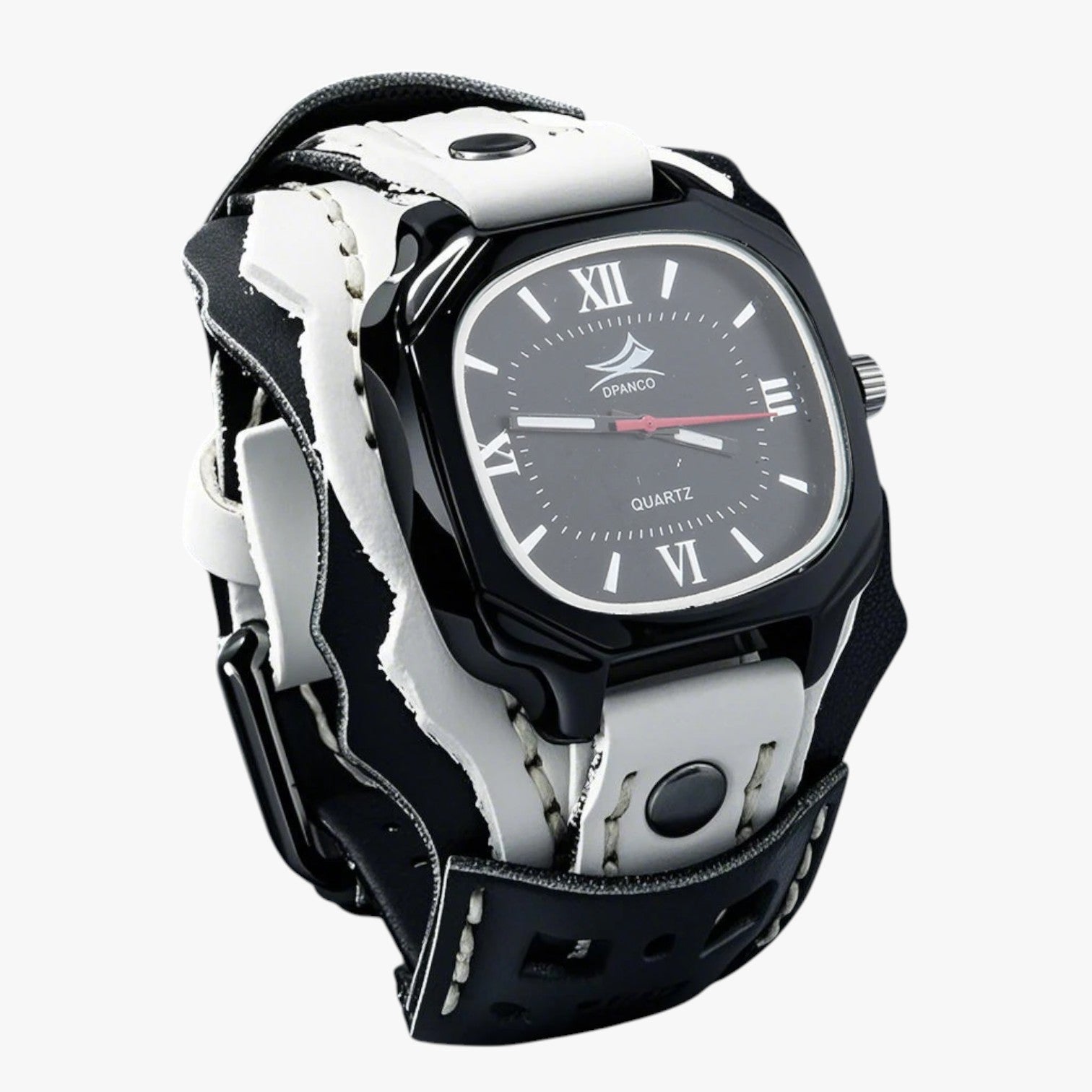 Watches : Horloge Heren Rood Zwart - Groot Vierkant Herenhorloge met Lederen Band in van Pantino