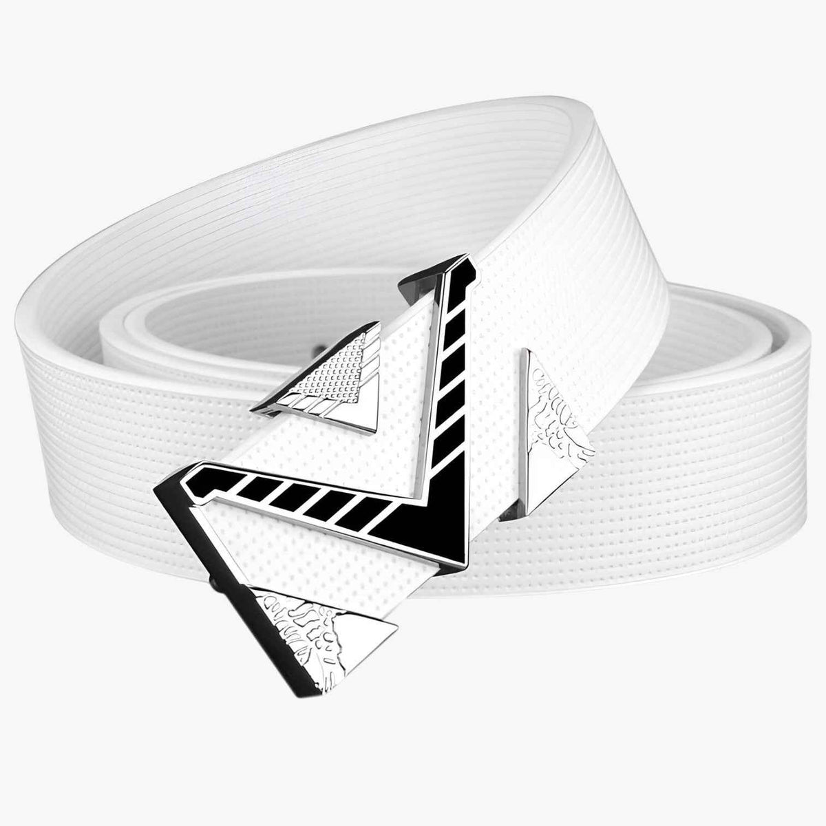 Men's Belt : Elegante zwarte leren herenriem met V-vormige gouden gesp in Witte en zwarte gesp van Pantinoshop