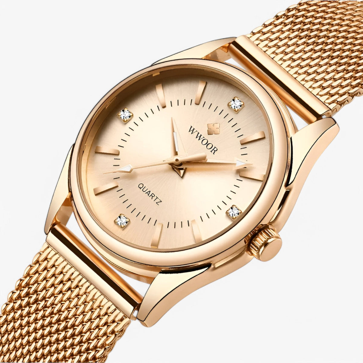 Dameshorloge Luxe Goudkleurig van Roestvrij Staal met Diamanten, Elegant en Verfijnd