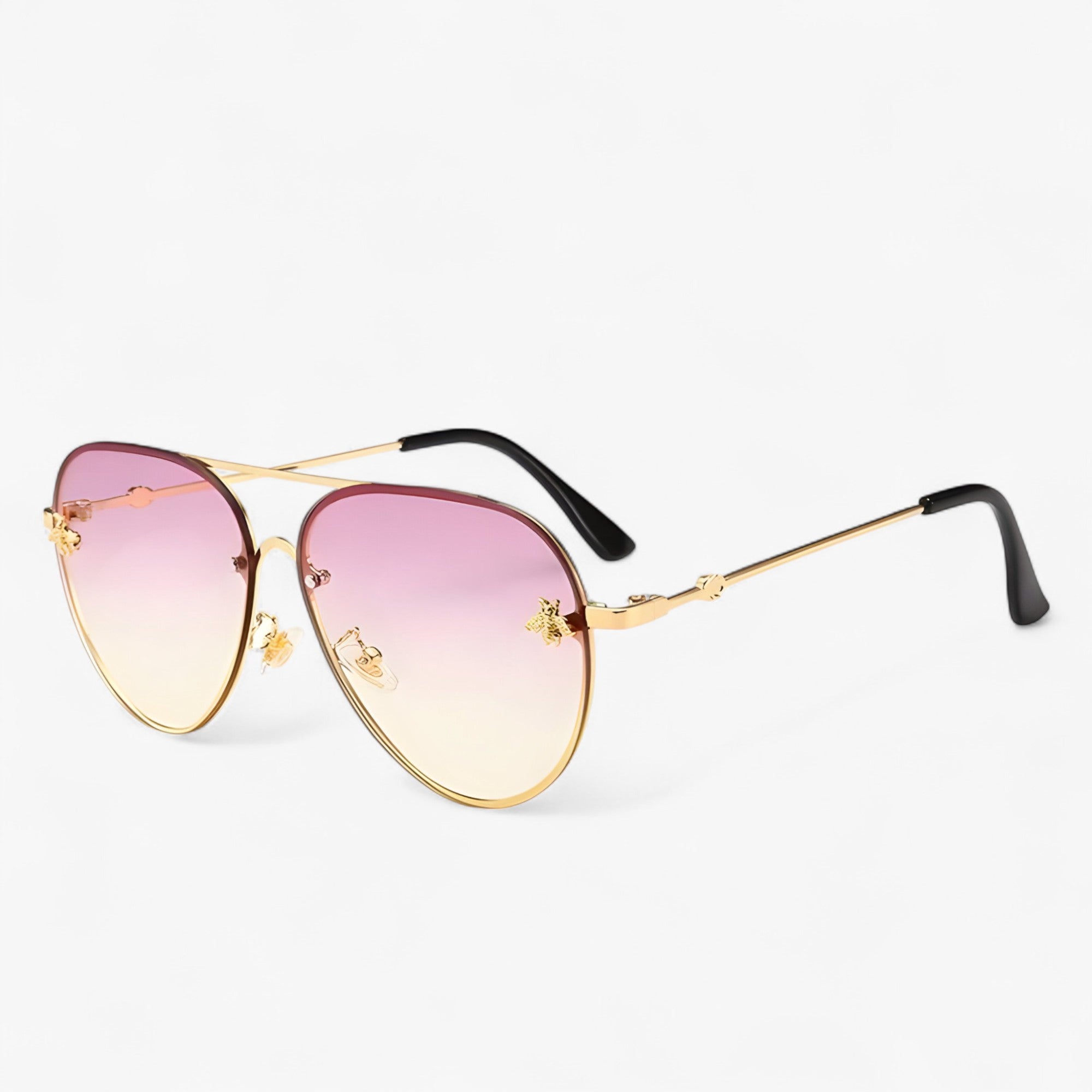 Sunglasses : Bee Pilot Vintage Zonnebrillen met Metalen Montuur - Goud Zilver in van Pantino
