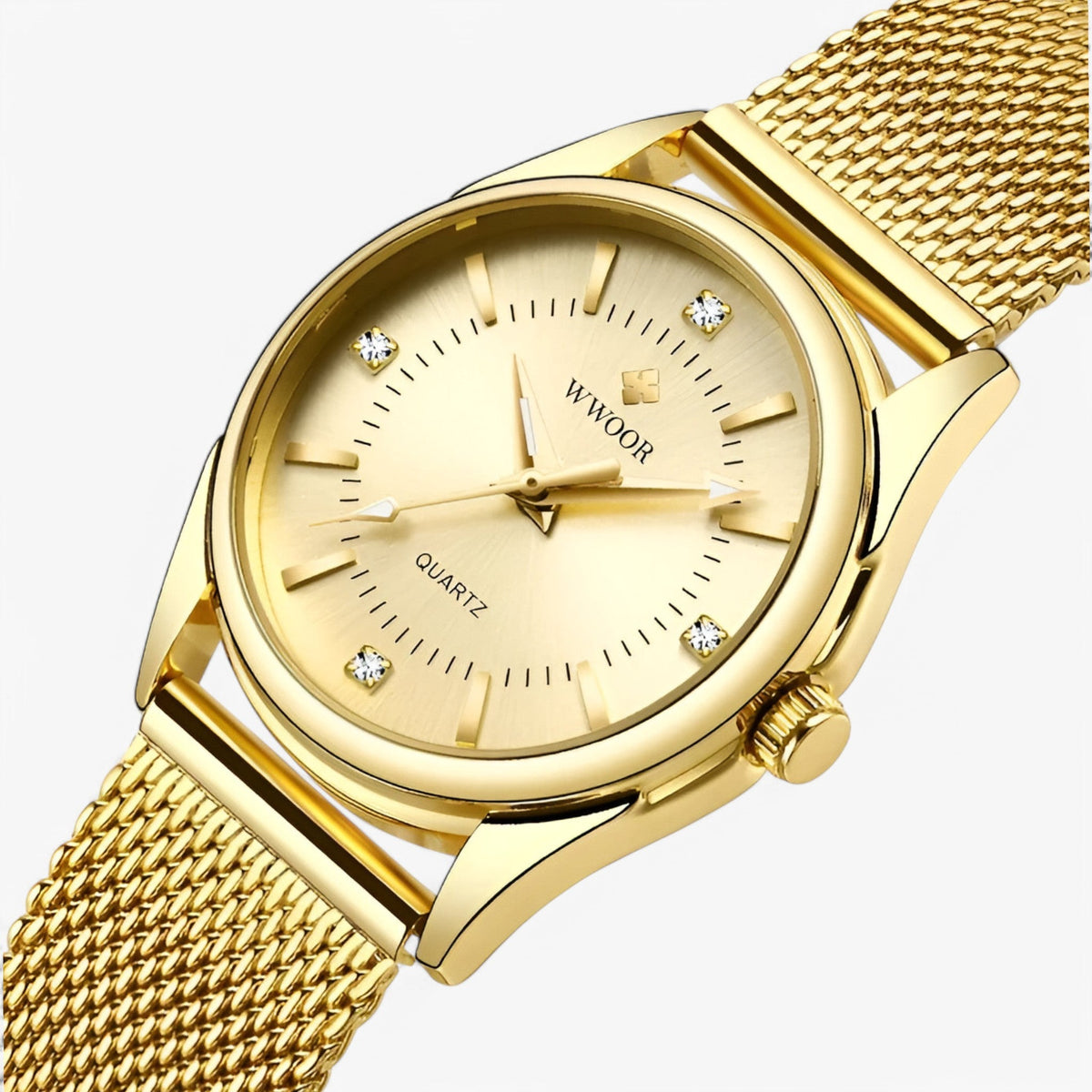 Dameshorloge Luxe Goudkleurig van Roestvrij Staal met Diamanten, Elegant en Verfijnd