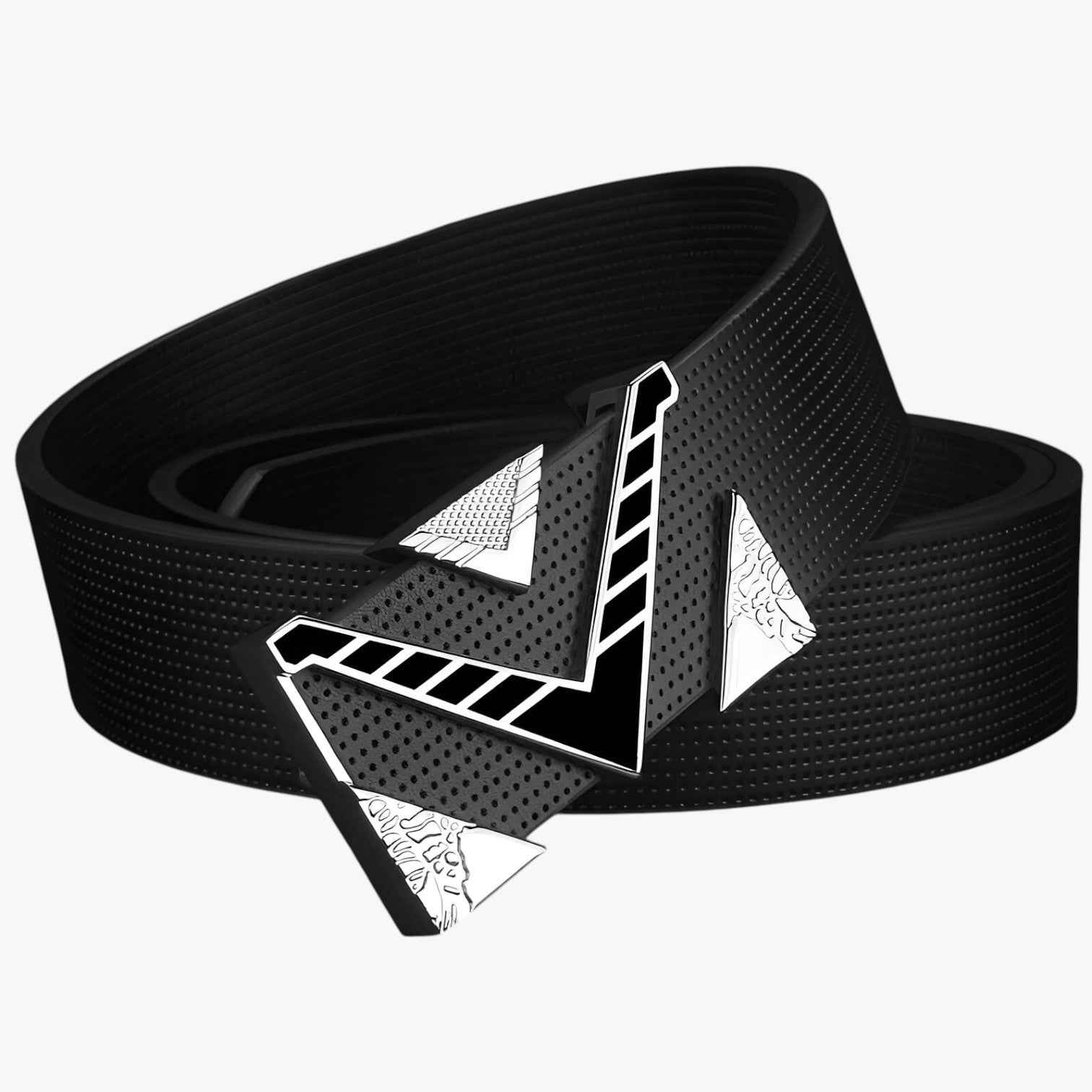 Men's Belt : Elegante zwarte leren herenriem met V-vormige gouden gesp in Zwarte en zwarte gesp van Pantinoshop