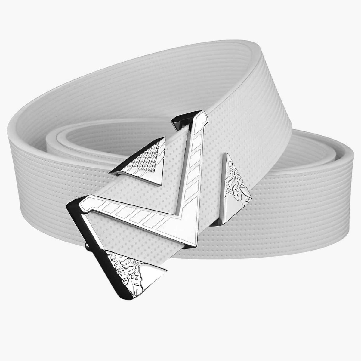 Men's Belt : Elegante zwarte leren herenriem met V-vormige gouden gesp in Witte en witte gesp van Pantinoshop