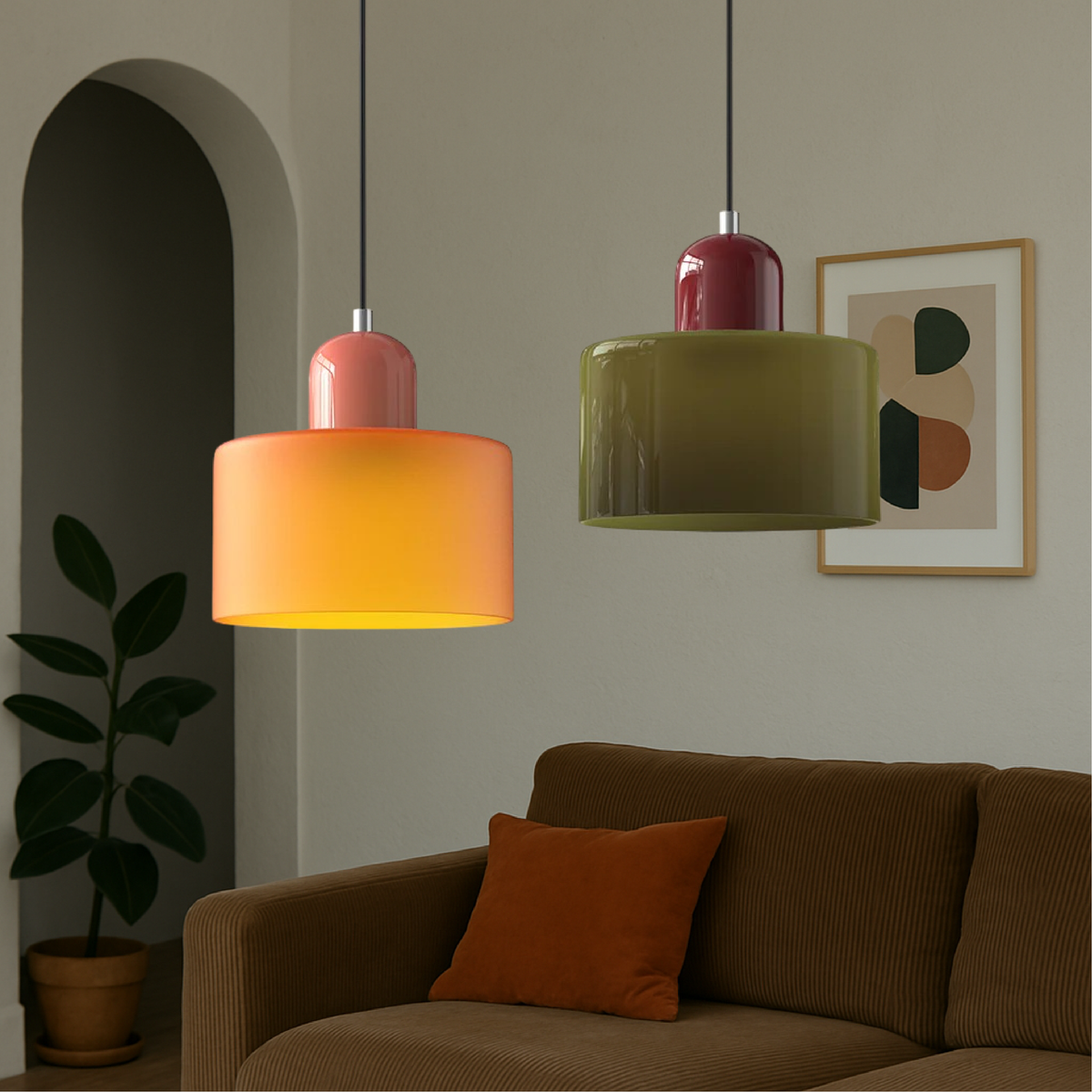 Gekleurde Glazen Bauhaus Hanglamp – Retro Blikvanger