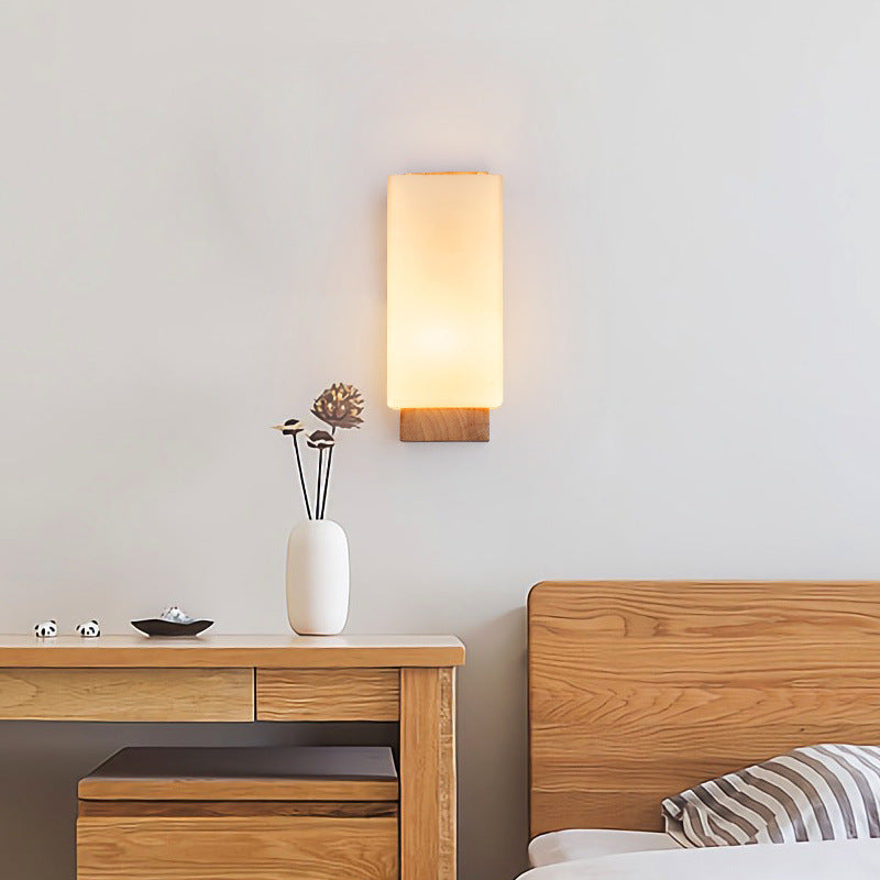 Wandlamp met Rechthoekig Houten Kader en Glazen Kap