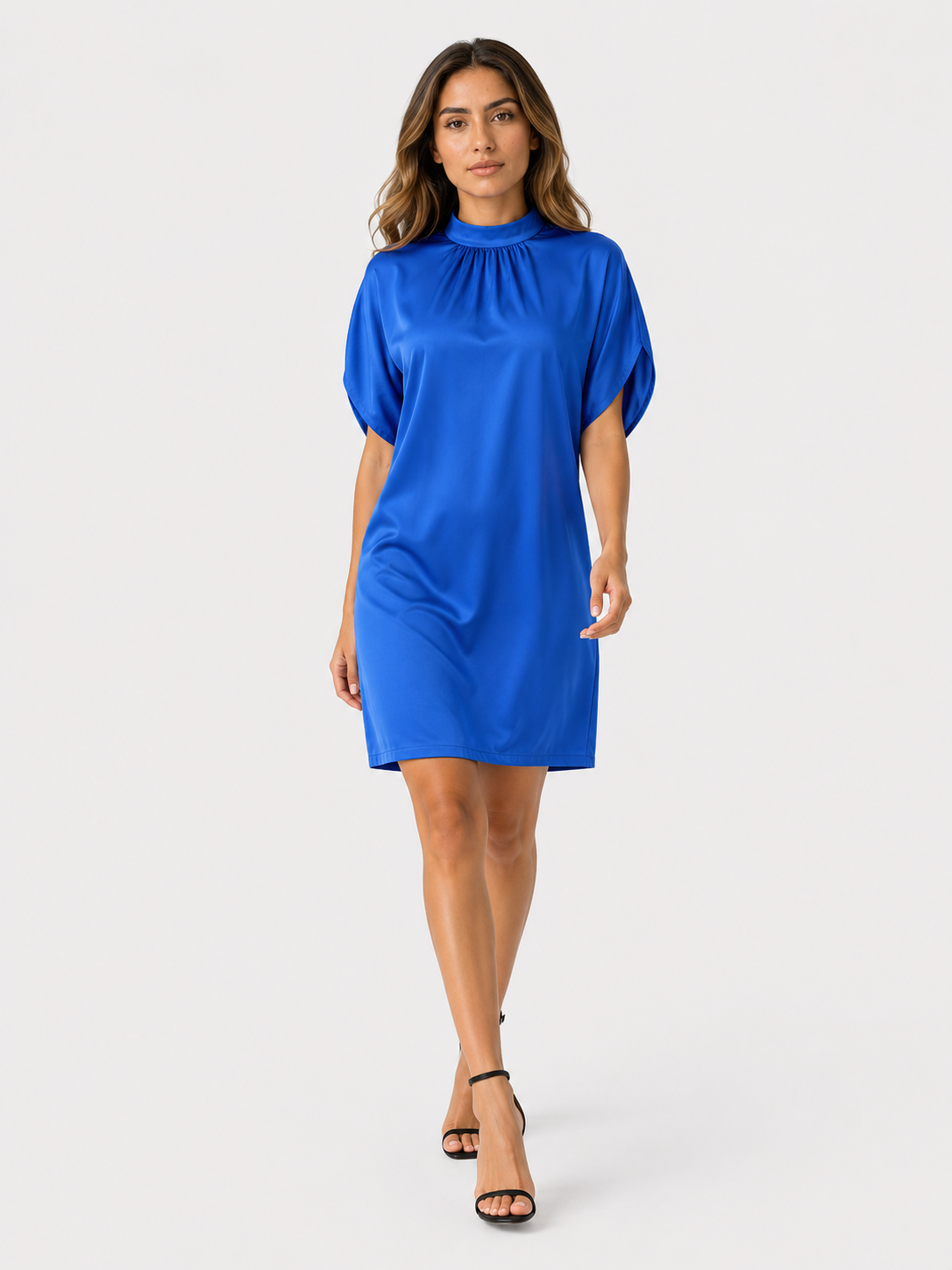 Mini dresses : Dames Jurk van Polyester met Opstaande Geplooide Kraag in Lichtblauw van Pantinoshop