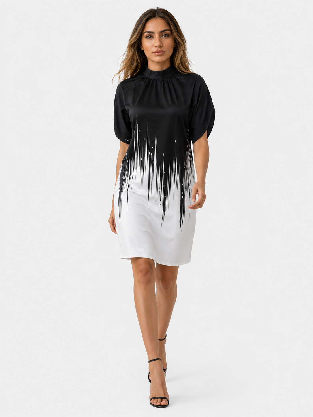 Mini dresses : Dames Jurk van Polyester met Opstaande Geplooide Kraag in Zwart en wit van Pantinoshop