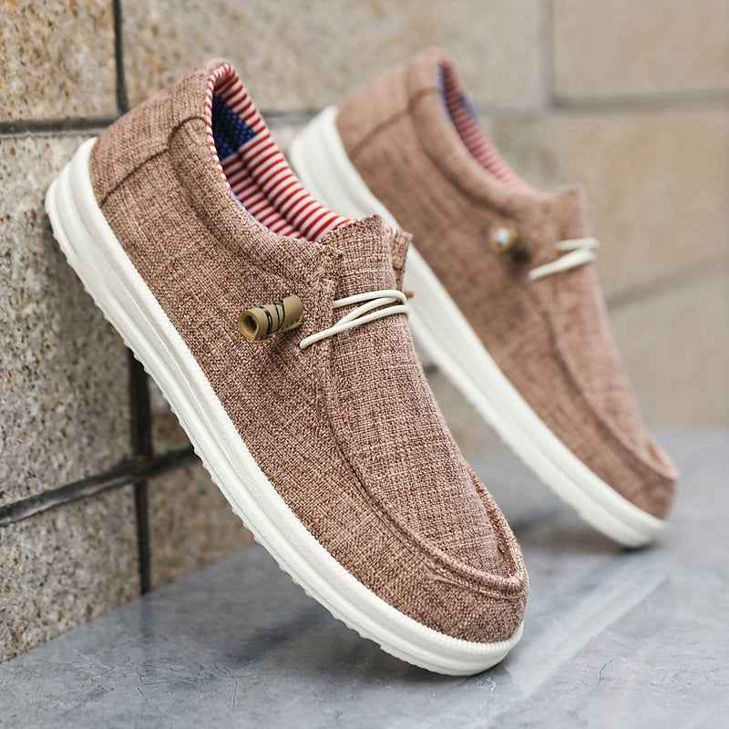 Heren Schoenen : Heren Loafers Canvas - Lichtgewicht met Flexibele Vetersluiting in Kaki van Pantinoshop