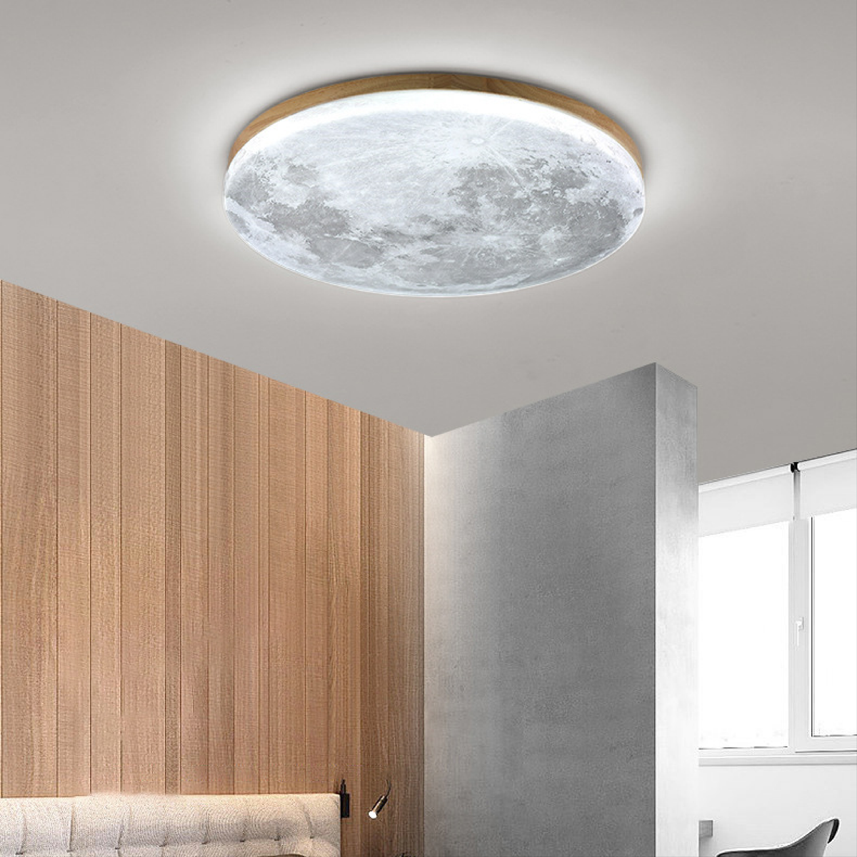 Moderne Maan Plafondlamp – 3D Maandesign met Houten Kader