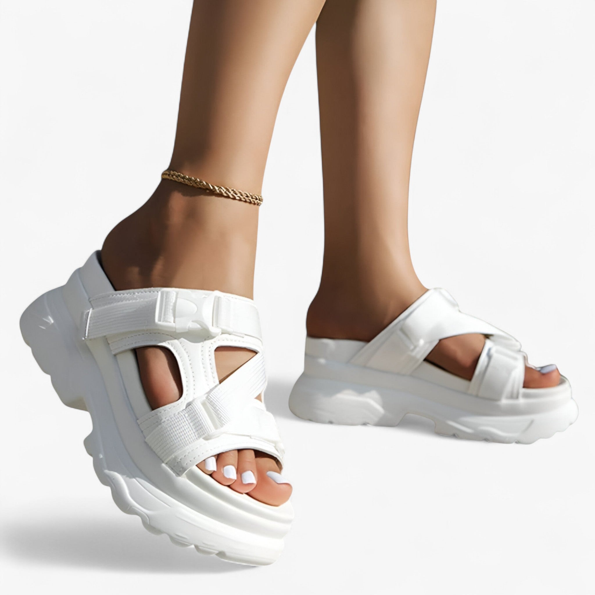Sandals : Sandalen met Dikke Zolen - Comfortabel en Duurzaam - Zwart in van Pantino