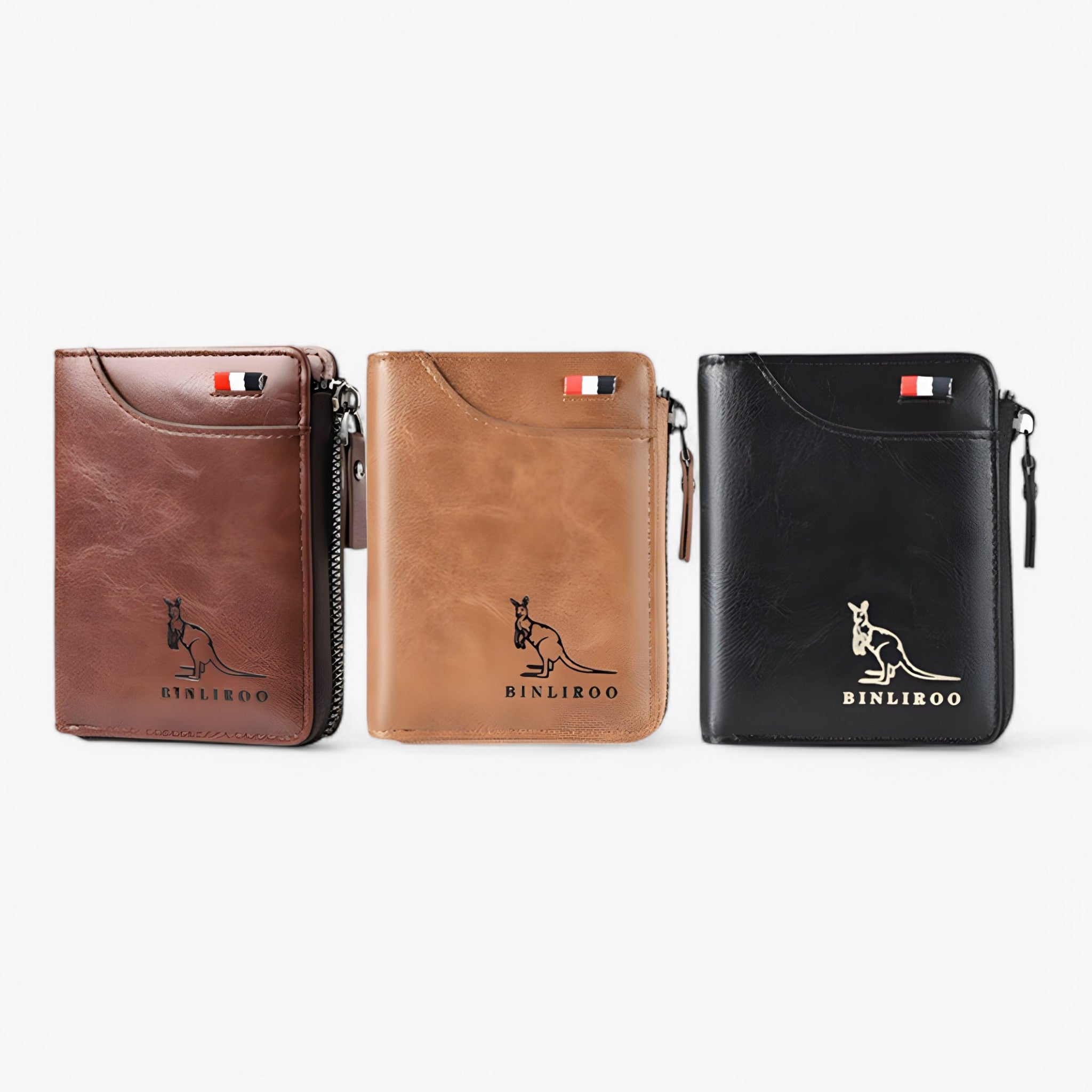 bags : Leather Kangaroo Wallet Leer - Bruin in van Pantino