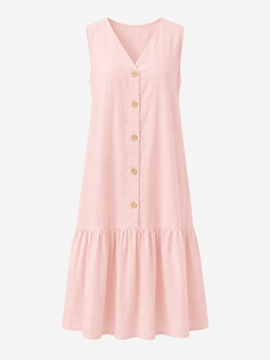 Dresses : Mouwloze Midi Jurk van Katoen-Linnen met V-Hals in Rosa van Pantino