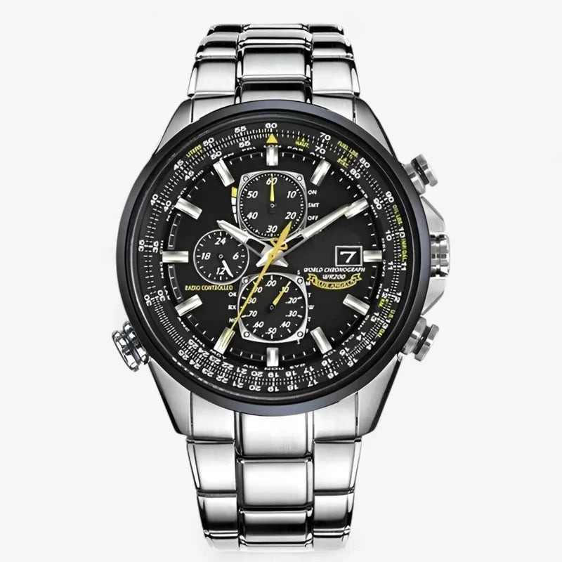 Watches : Heren Chronograaf Horloge MultiSteel 42mm, Zilverkleurig Staal met Elegante Blauwe Wijzerplaat in 4 zwarte stalen knoppen van Pantinoshop