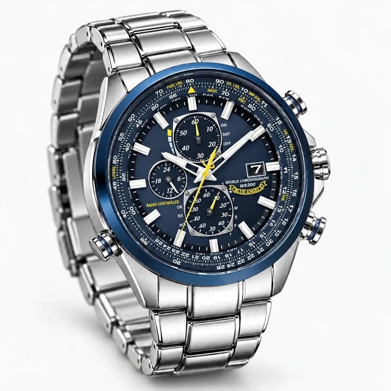 Watches : Heren Chronograaf Horloge MultiSteel 42mm, Zilverkleurig Staal met Elegante Blauwe Wijzerplaat in van Pantinoshop