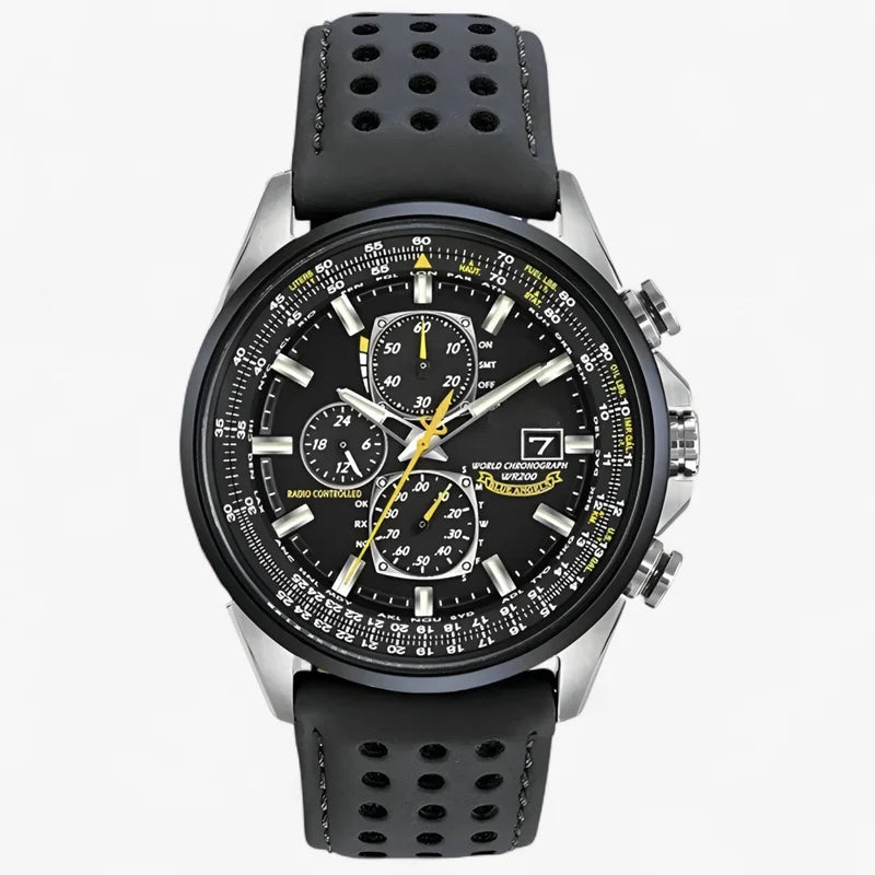 Watches : Heren Chronograaf Horloge MultiSteel 42mm, Zilverkleurig Staal met Elegante Blauwe Wijzerplaat in Zwarte riem met 3 knopen van Pantinoshop