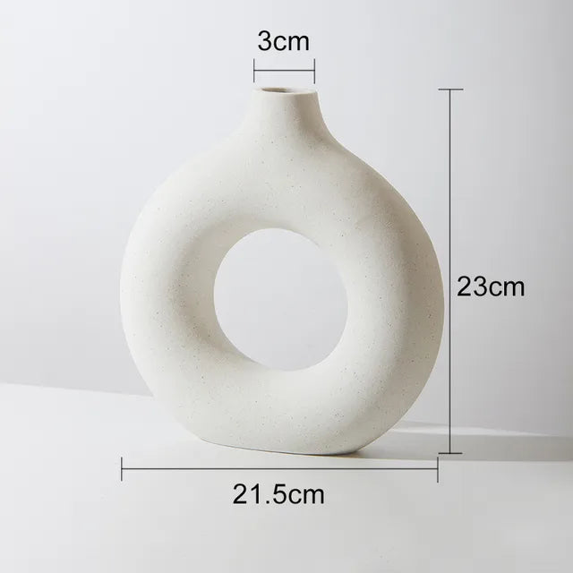 home & garden : Keramische Donut Bloemenvaas Wit - Trendy Sfeervolle Decoratie - Keramiek in Wit L van Pantino