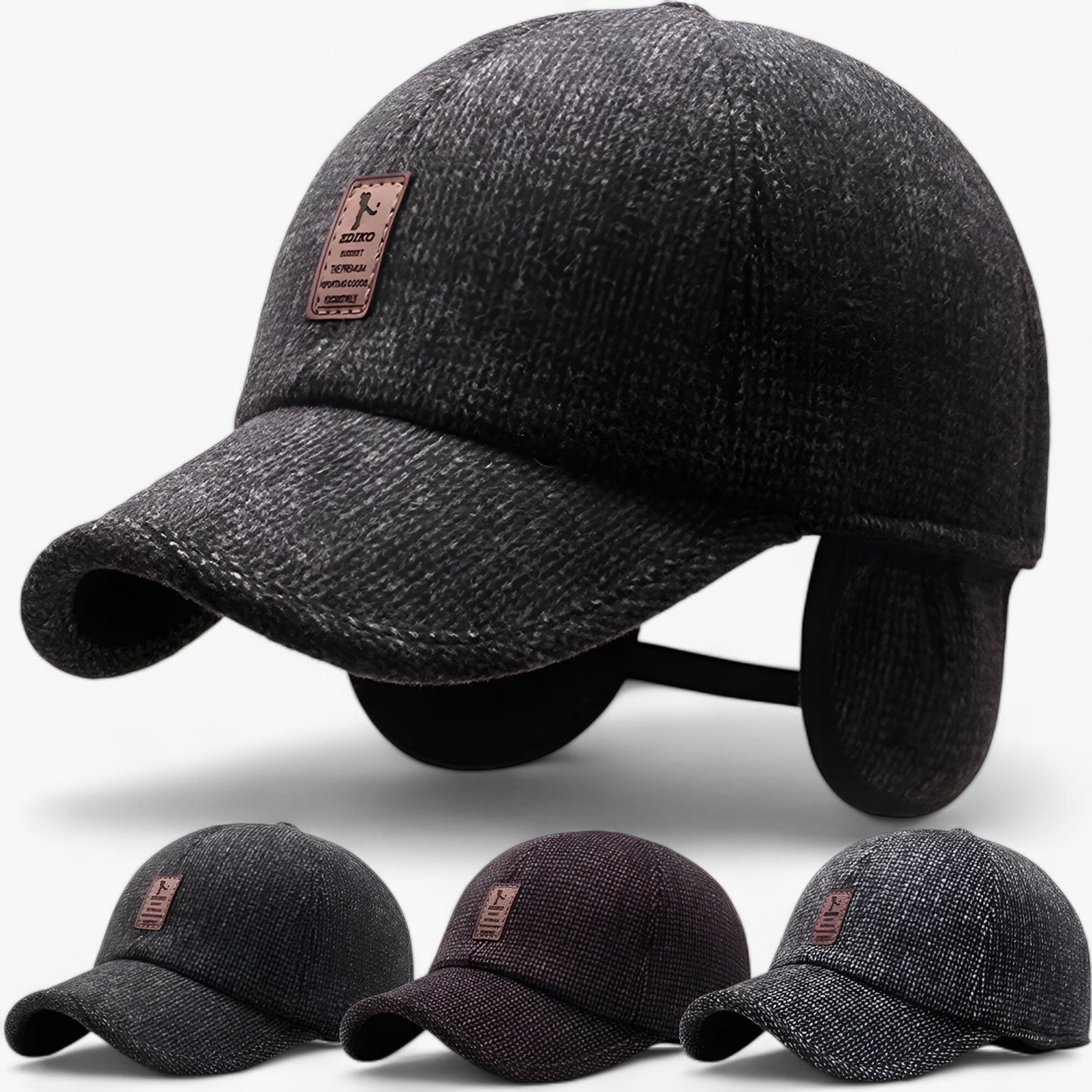 Winter Hat : Cap Heren Zwarte Warme Wol - Warme Wintercap met Oorkleppen in van Pantino