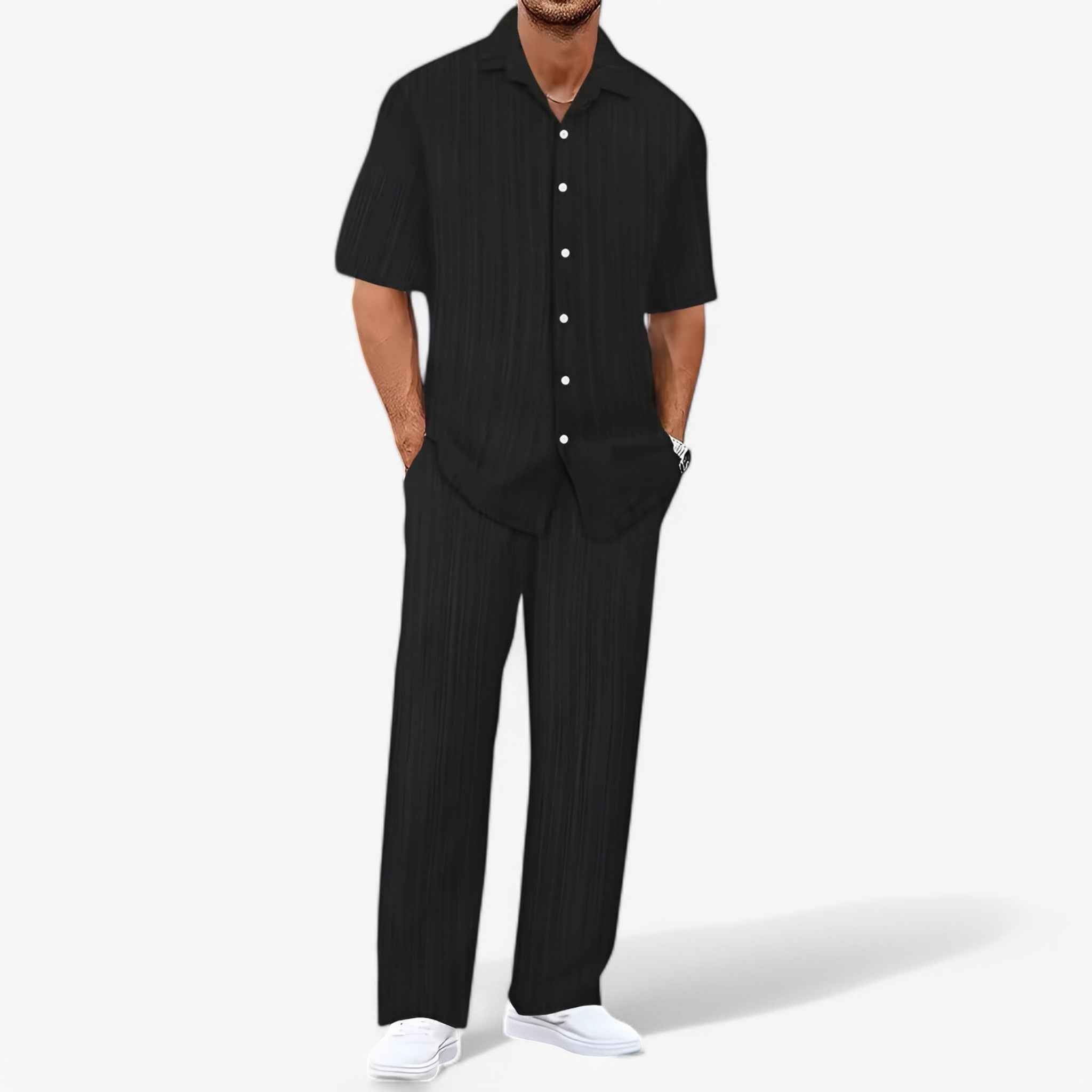 Outfit Sets : Heren Casual Chic Set: Stijlvol Overhemd en Slim Fit Broek in Nero Verpakking van 1 van Pantinoshop