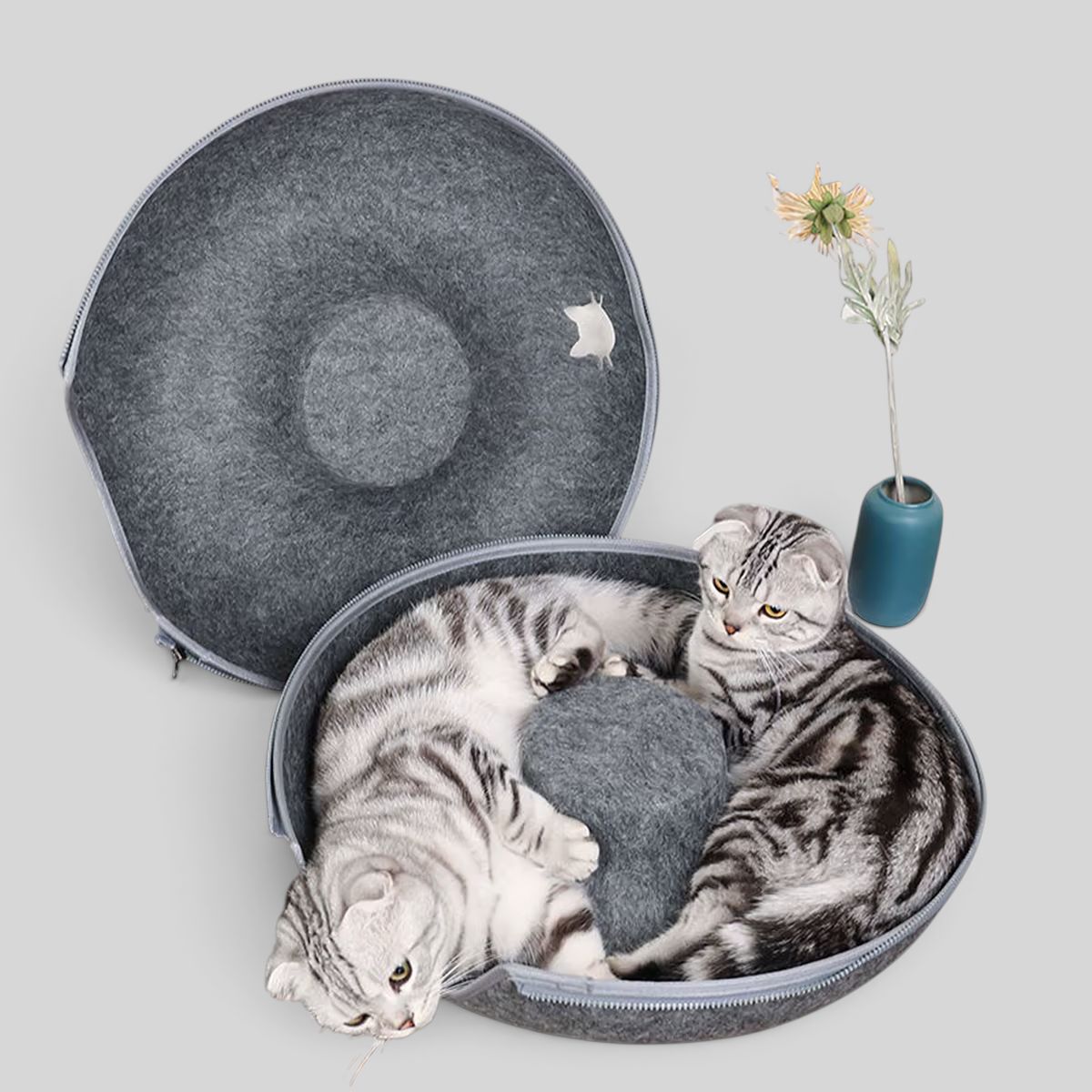 Ronde Kattenmand met Holletje en Rits – Vilten Kattenbed 50 of 60 cm