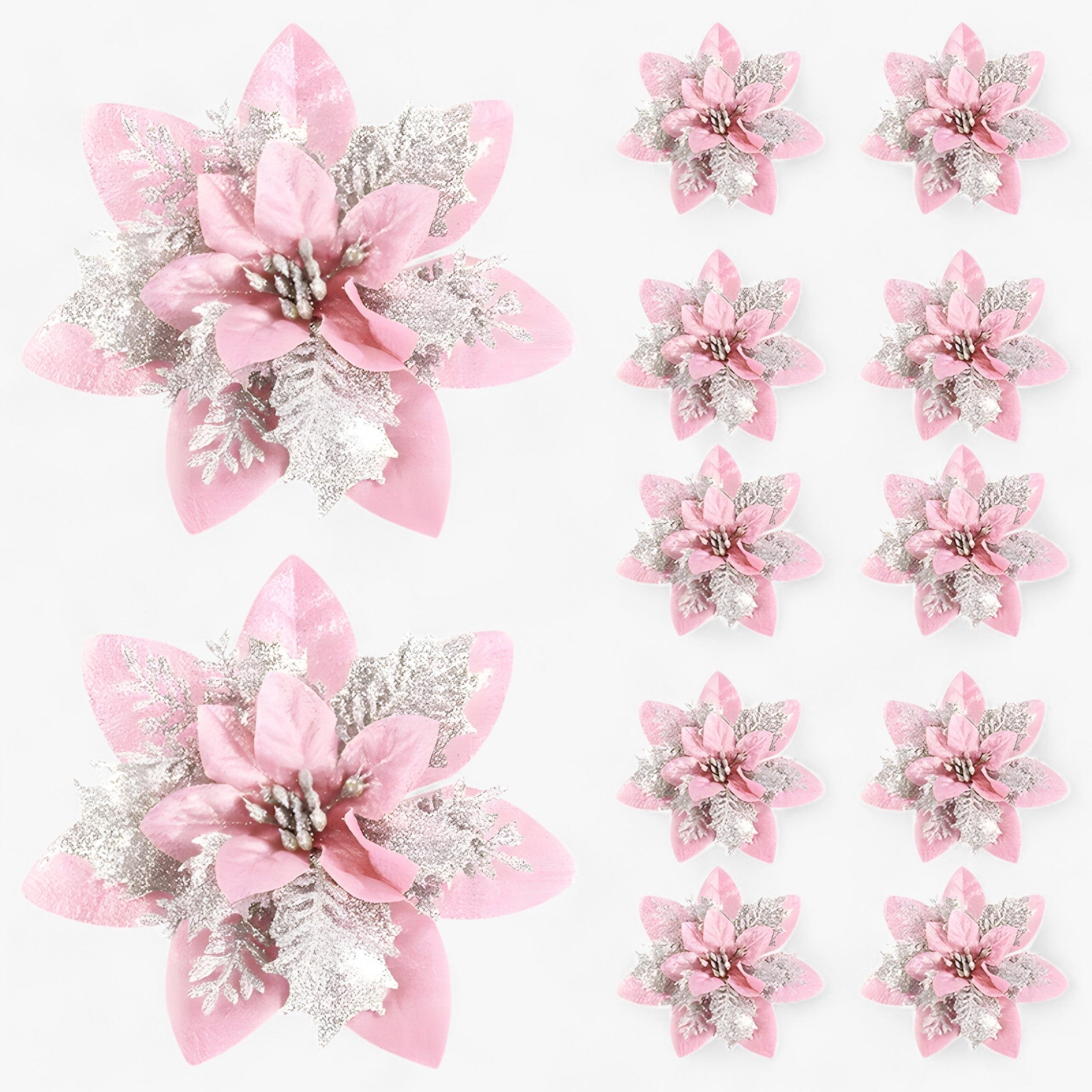 home & garden : 5/10 Stuks Glitterende Kerstbloemen - Sprankelende Boomversieringen - Rood in Roze van Pantino