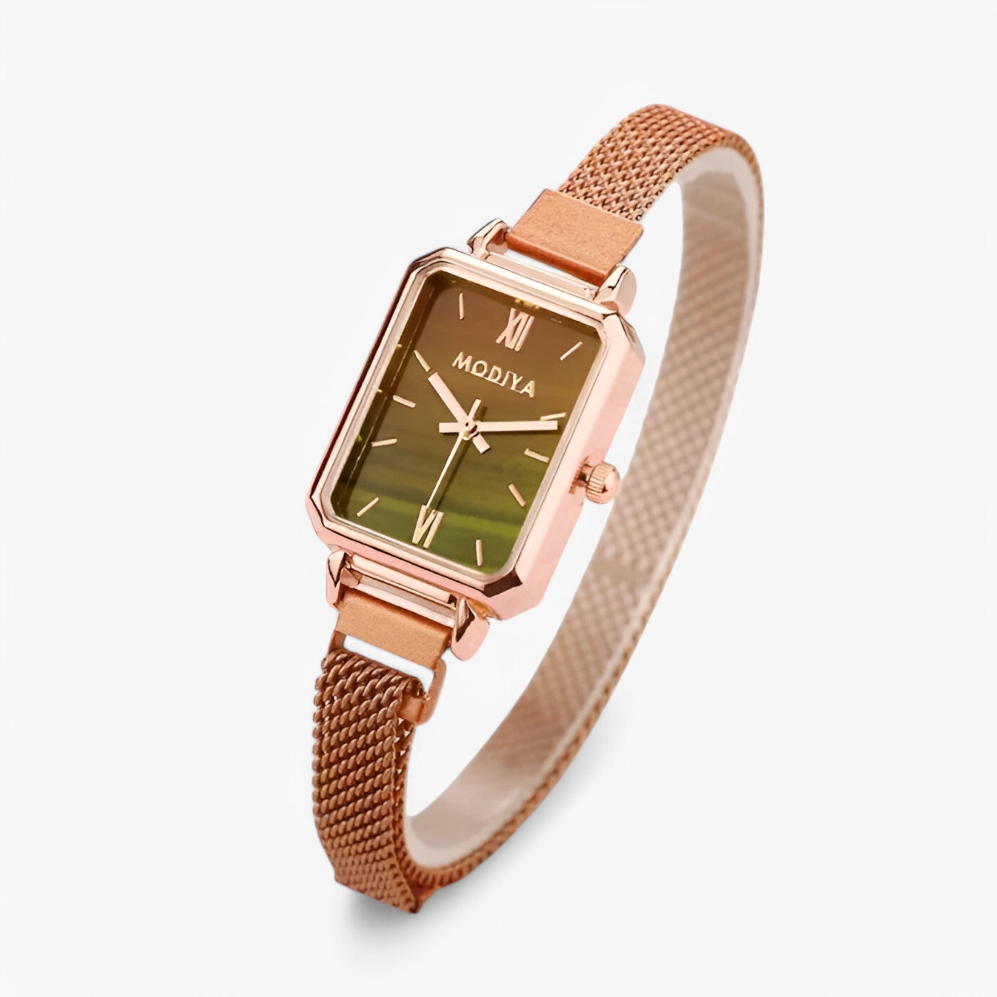 Watches : Vierkant dameshorloge met groene wijzerplaat en magnetische band in Marron van Pantinoshop