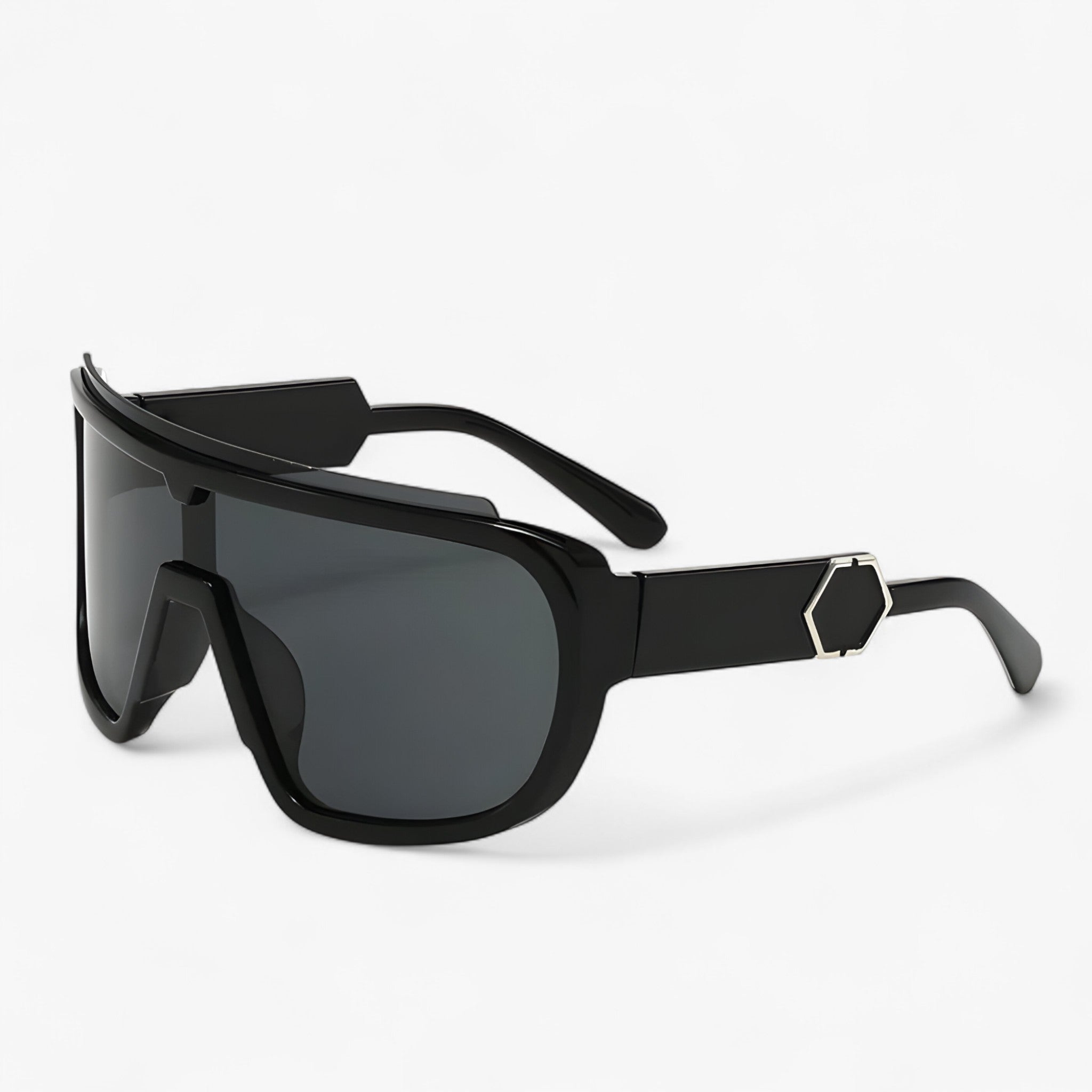 Sunglasses : Heren oversize monoblock wrap-around zonnebril in NeroGrigio van Pantinoshop