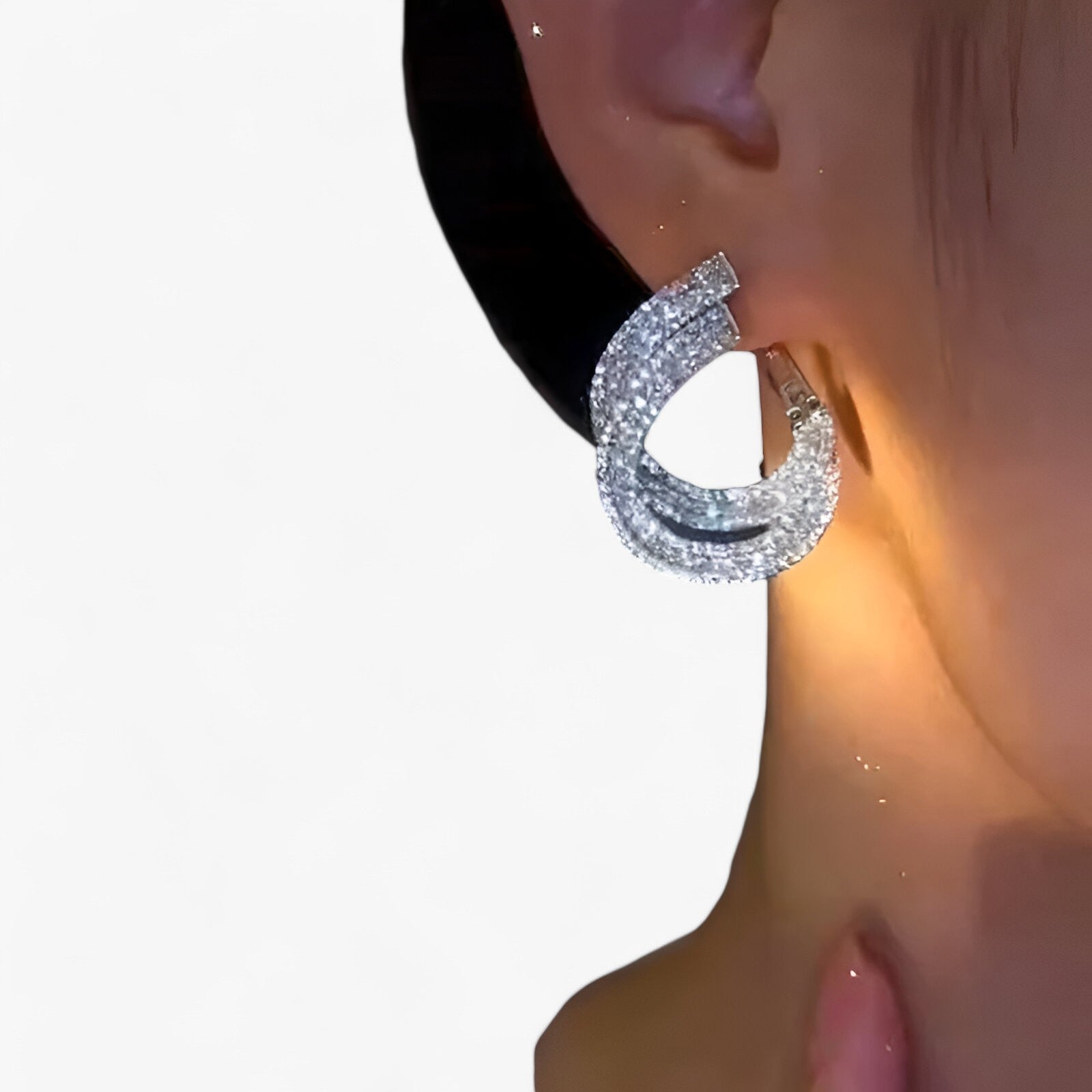 Earrings : Oorringen in Zirkonia in Dubbele Laag Dames - Unieke Feestversiering - Zilver in van Pantino