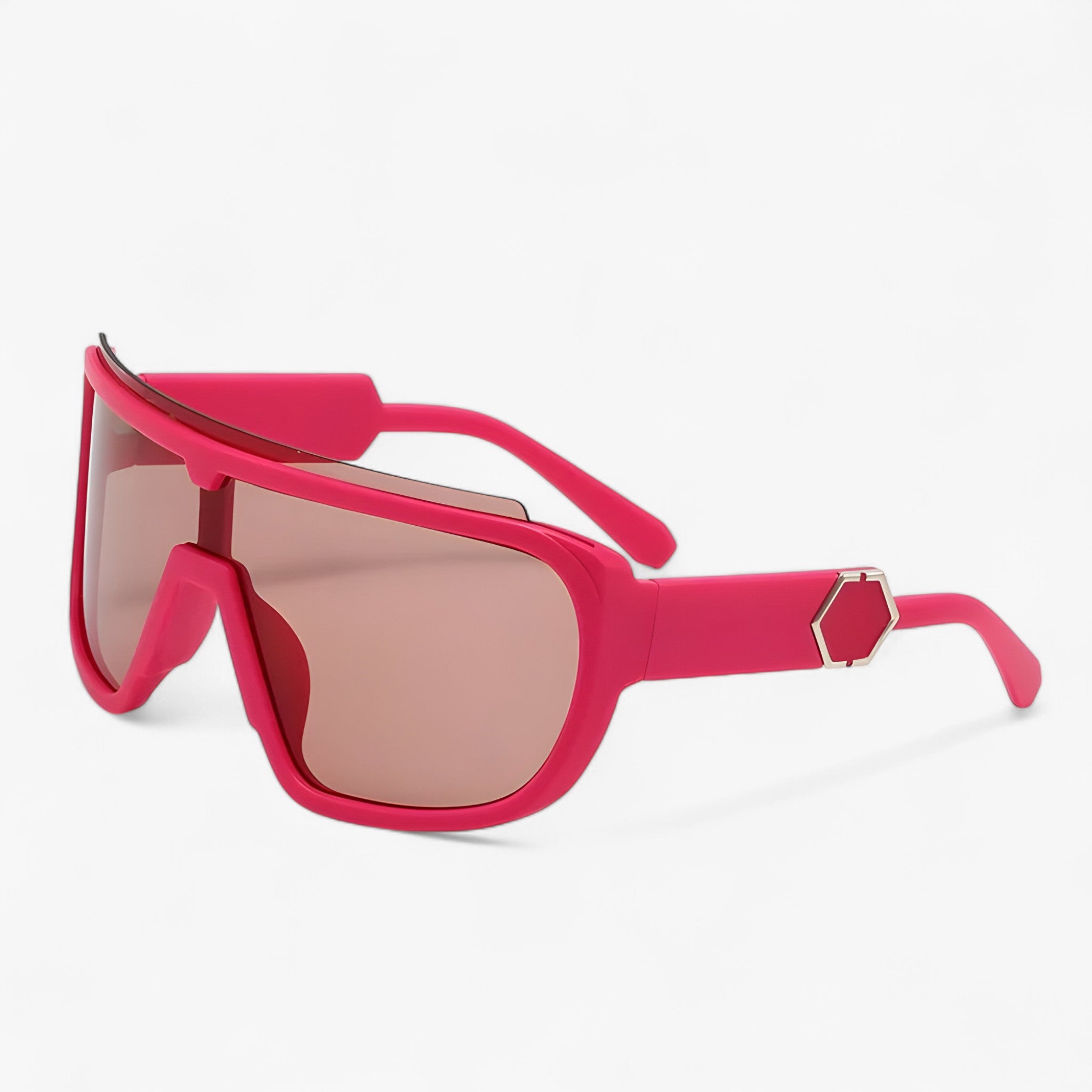 Sunglasses : Heren oversize monoblock wrap-around zonnebril in RozeGrijs van Pantinoshop