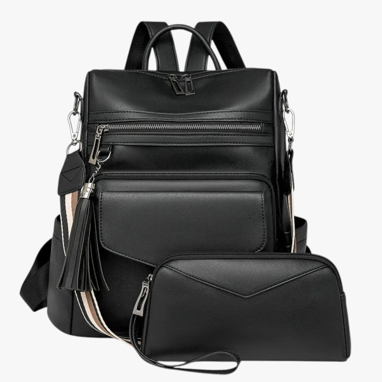 Bags : Rugzak Dames Groot van Echt Zwart Leer met Vakken voor Werk en Reizen in van Pantinoshop
