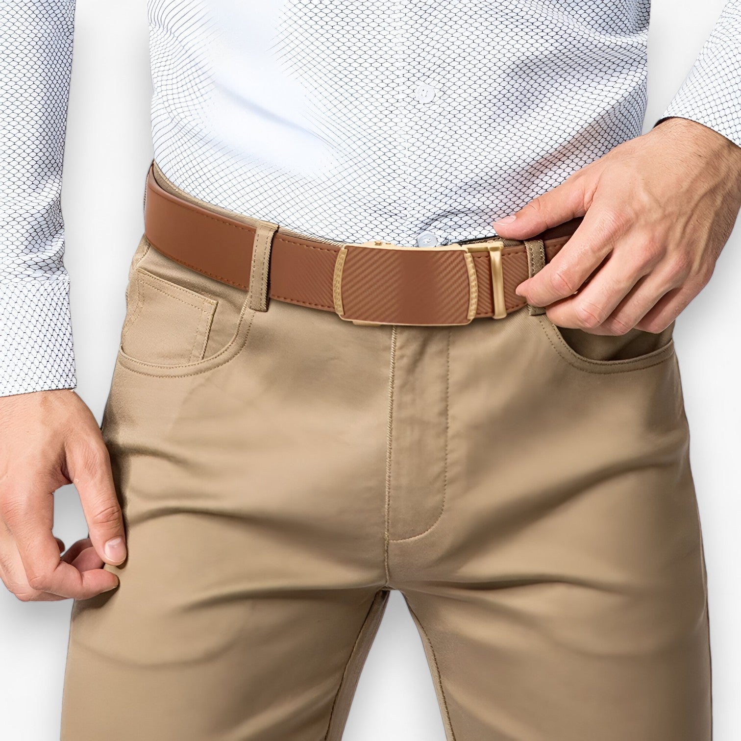 Men's Belt : Riem Grijs - Luxe Leren Automatische met Verstelbare Gesp in van Pantino