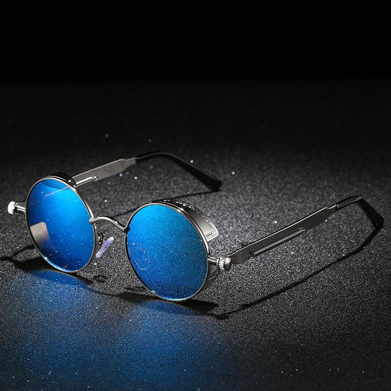 Sunglasses : Steampunk Zonnebril Rond Goud Zwart voor Unisex - UV400 Bescherming, Retro Vintage Stijl in van Pantino