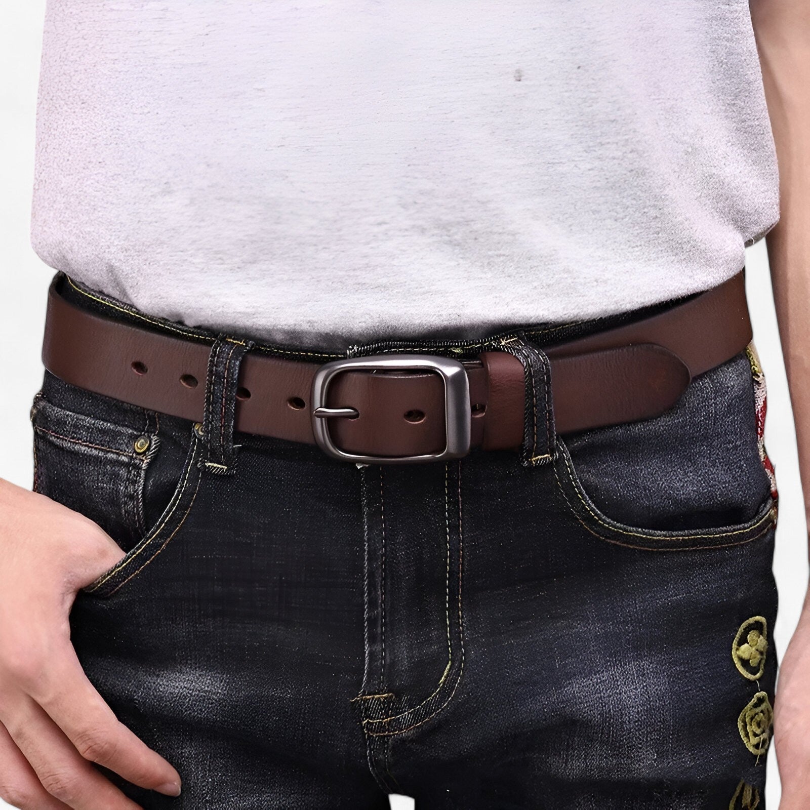 Men's Leather Cowboy Belt : Riem Heren Zwart - Koeienhuid Leren Cowboyriem in van Pantino