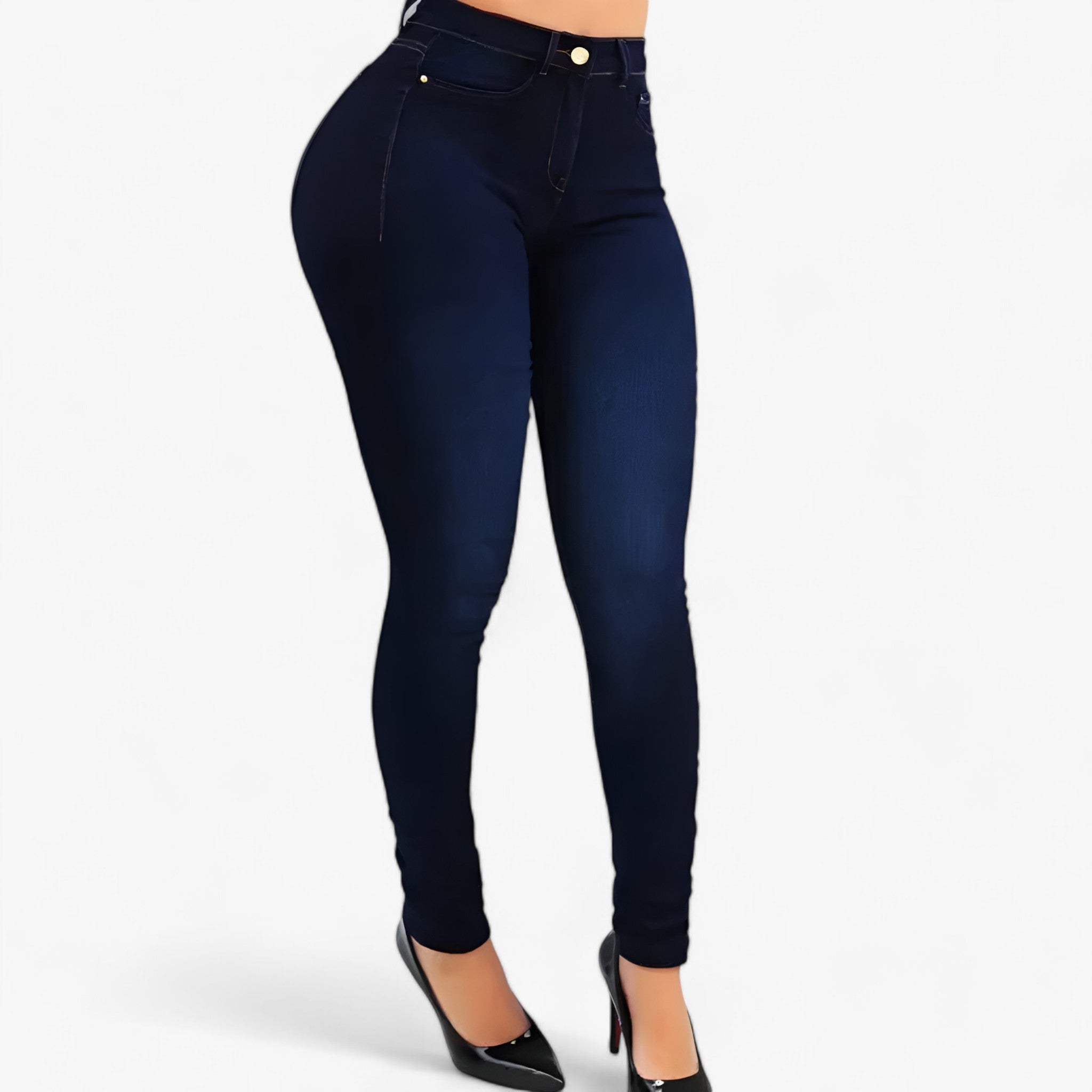 Jeans : Jeans met Hoge Taille - Stijl en Comfort Cultiveren - Donkerblauw in van Pantino
