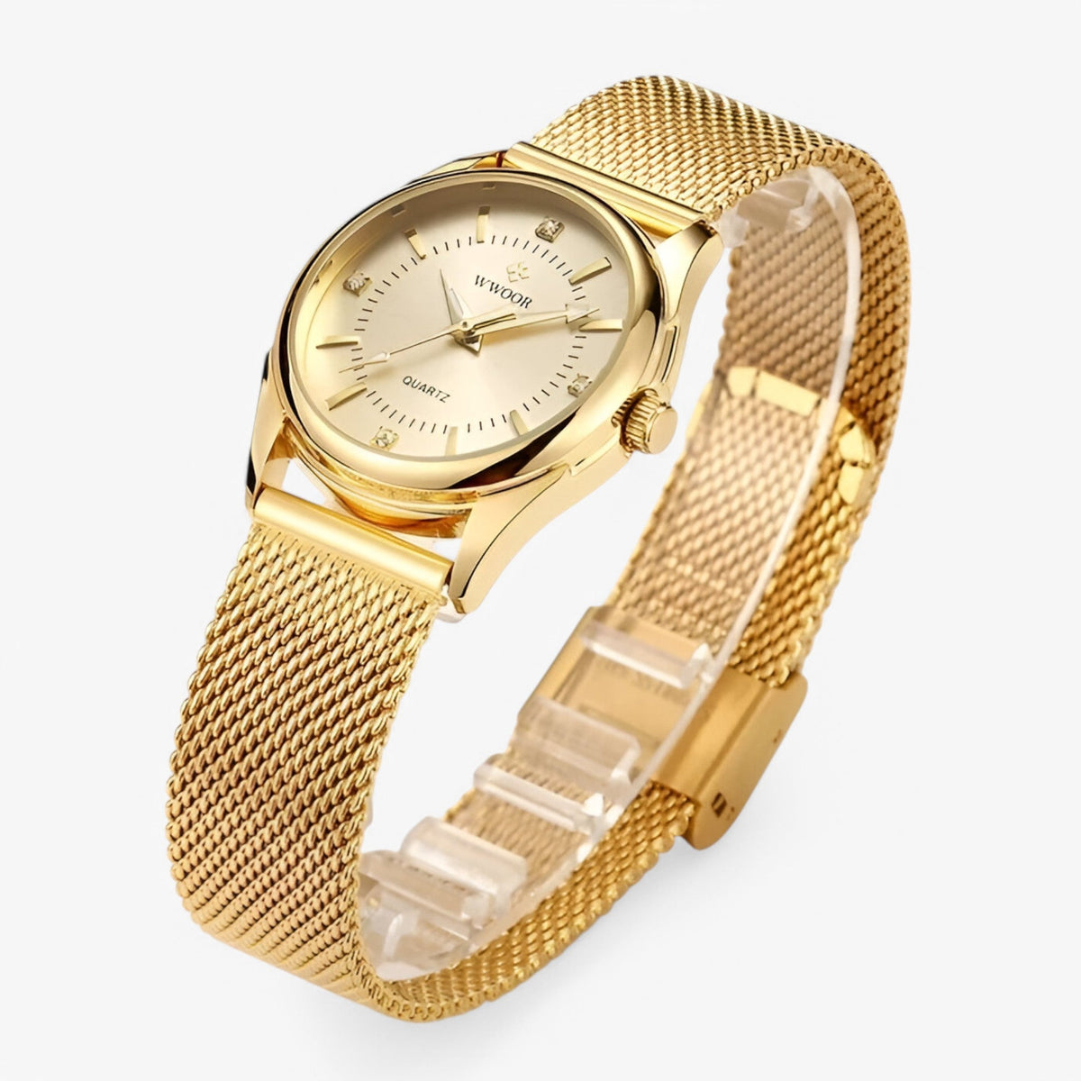 Dameshorloge Luxe Goudkleurig van Roestvrij Staal met Diamanten, Elegant en Verfijnd