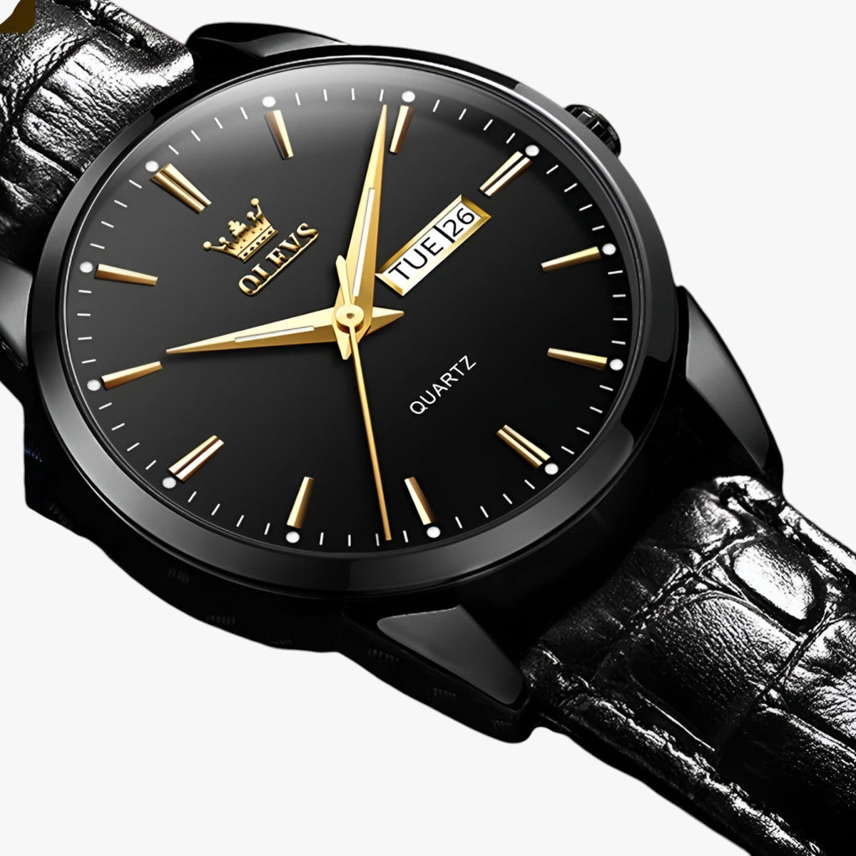 Heren Horloge Klassiek Slank van Echt Zwart Leer, Elegant en Waterdicht