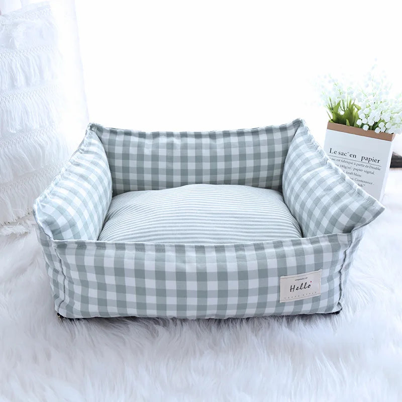 pets : Hondenbed Beige Ruitjespatroon - Zachte Rustplaats - 100% Katoen in Blauw van Pantino