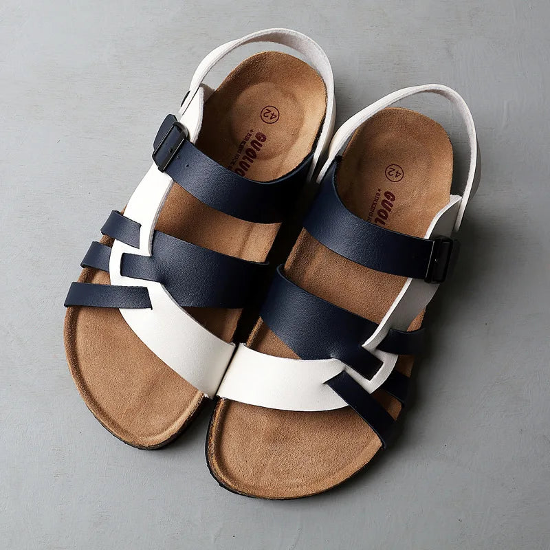 Sandals : Orthopedische Sandalen van Hoogwaardig Leer - Zwart in Blauw Wit van Pantinoshop