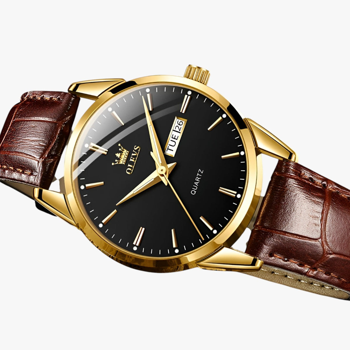Heren Horloge Klassiek Slank van Echt Zwart Leer, Elegant en Waterdicht