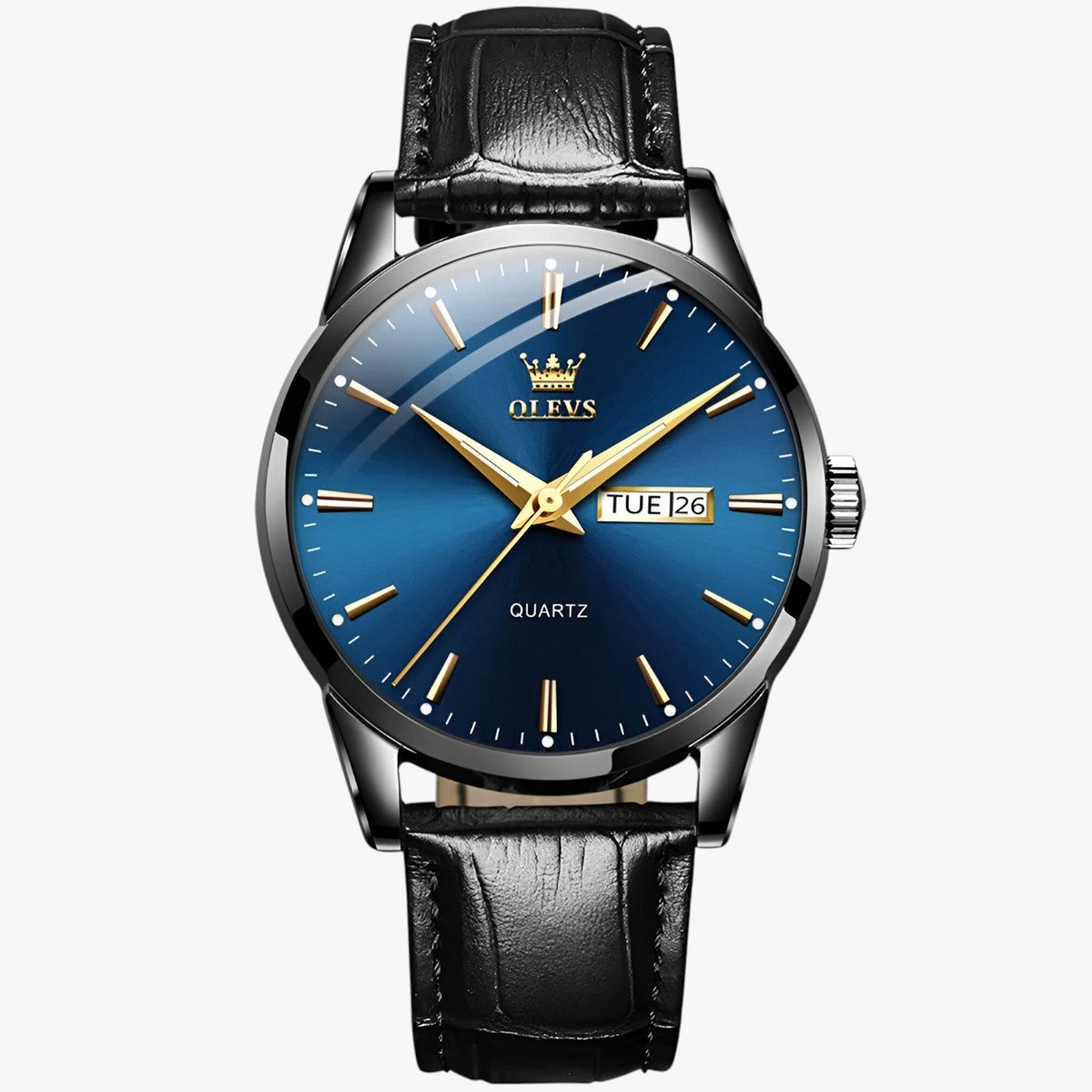 Heren Horloge Klassiek Slank van Echt Zwart Leer, Elegant en Waterdicht
