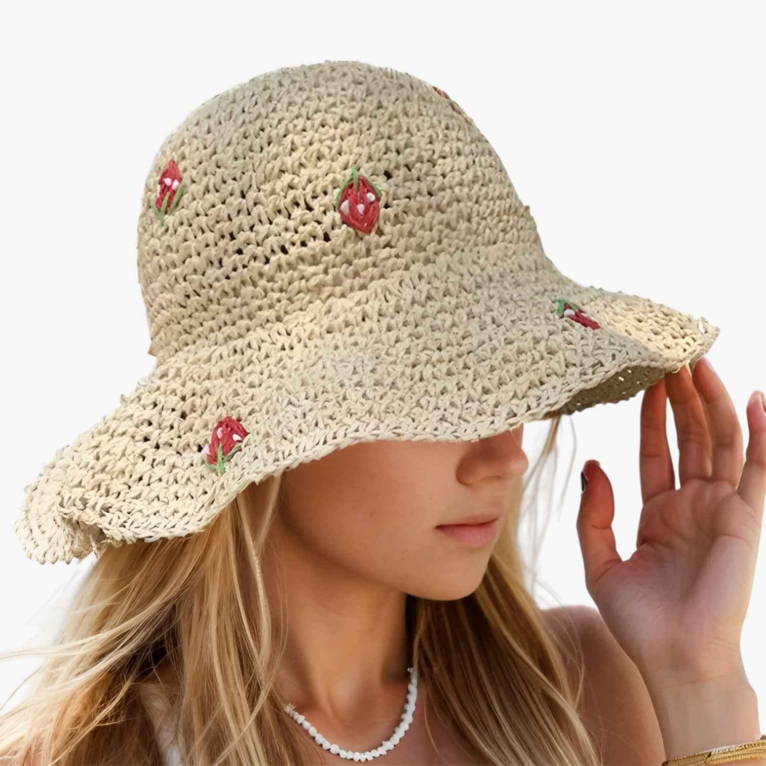 Women's Hat : <h1>Aardbeien zonnehoed - Opvouwbaar, handgemaakt en modieus beschermend</h1> in van Pantino