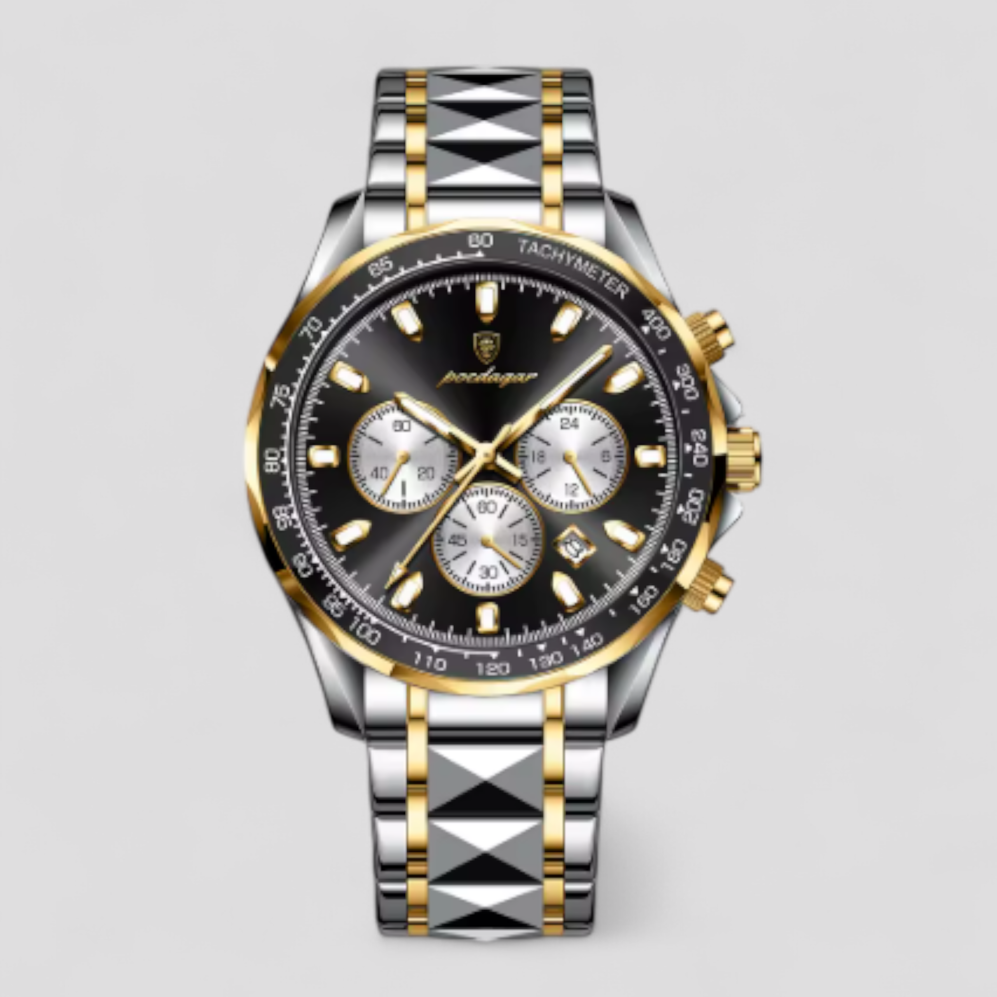 Luxe Heren Chronograaf Horloge van Zilverkleurig Roestvrij Staal