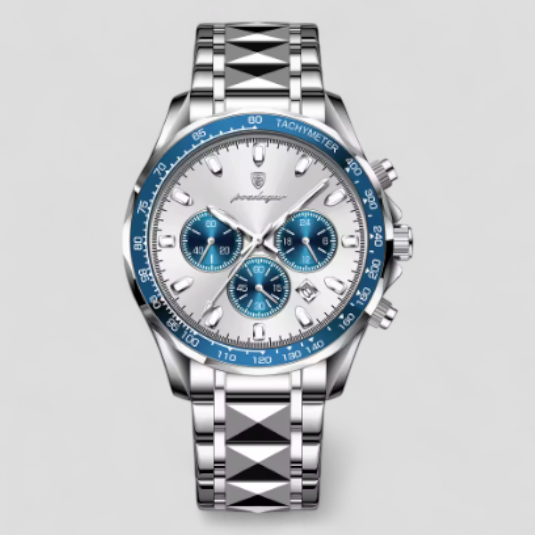 Luxe Heren Chronograaf Horloge van Zilverkleurig Roestvrij Staal