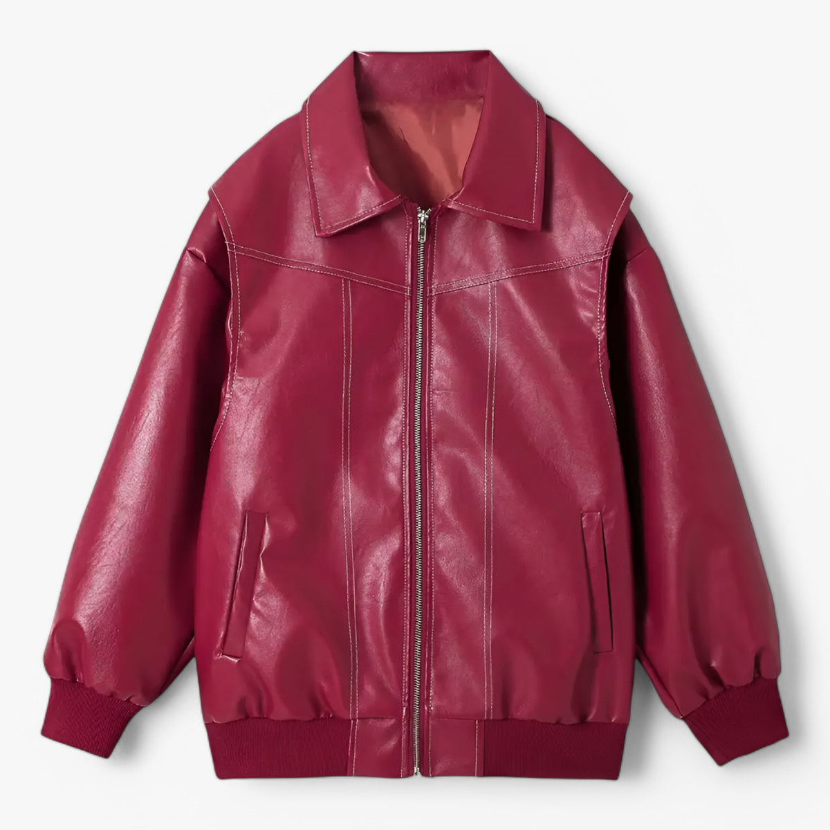 Jacket : Jas Dames Rood - Chic Imitatieleren in Rood van Pantino