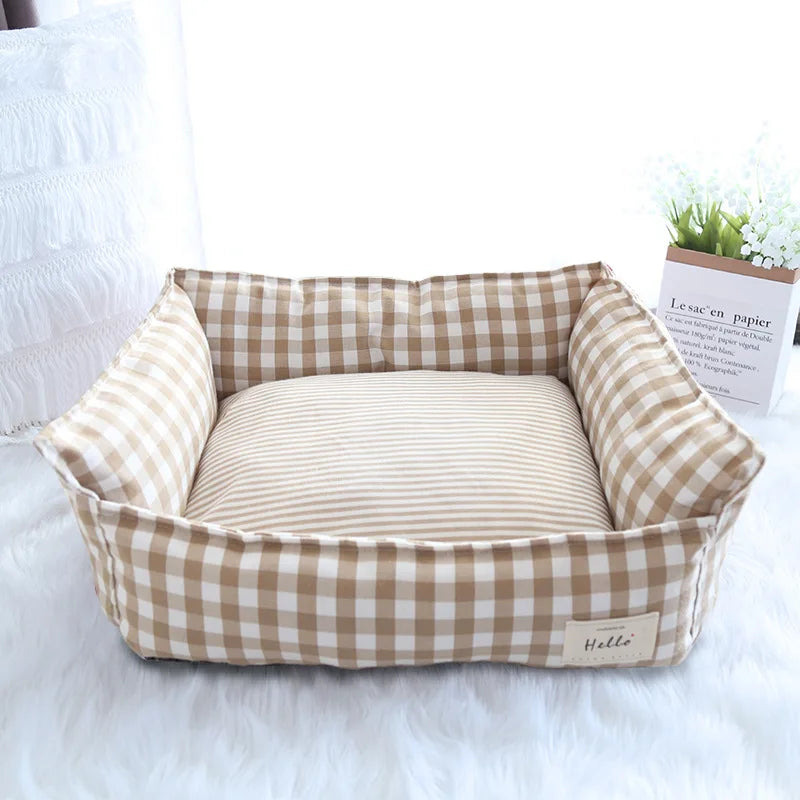 pets : Hondenbed Beige Ruitjespatroon - Zachte Rustplaats - 100% Katoen in Beige van Pantino